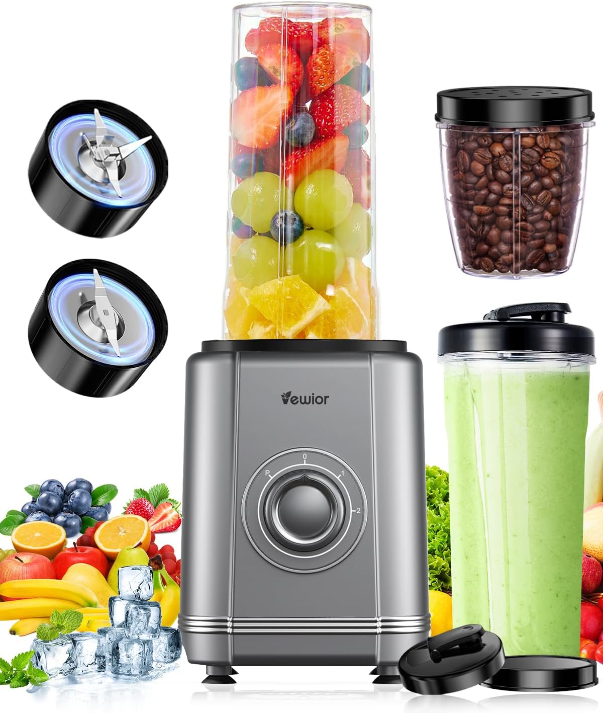 VEWIOR 1200W Blender for Shakes and Smoothies, Personal Blender with 6-Edge Blade, 22oz*2 BPA Free To-Go Cups, 3 Modes Control, Suitable for Kitchen, Ideal for Frozen Drinks, Sauces - Image 2