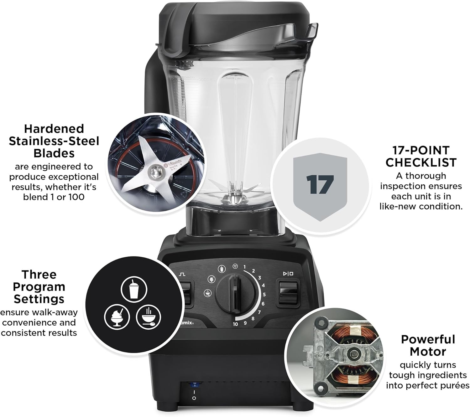 Vitamix Explorian Blender with Programs, Professional-Grade, 64 oz. Low-Profile Container, Slate (Renewed Premium) - Image 3