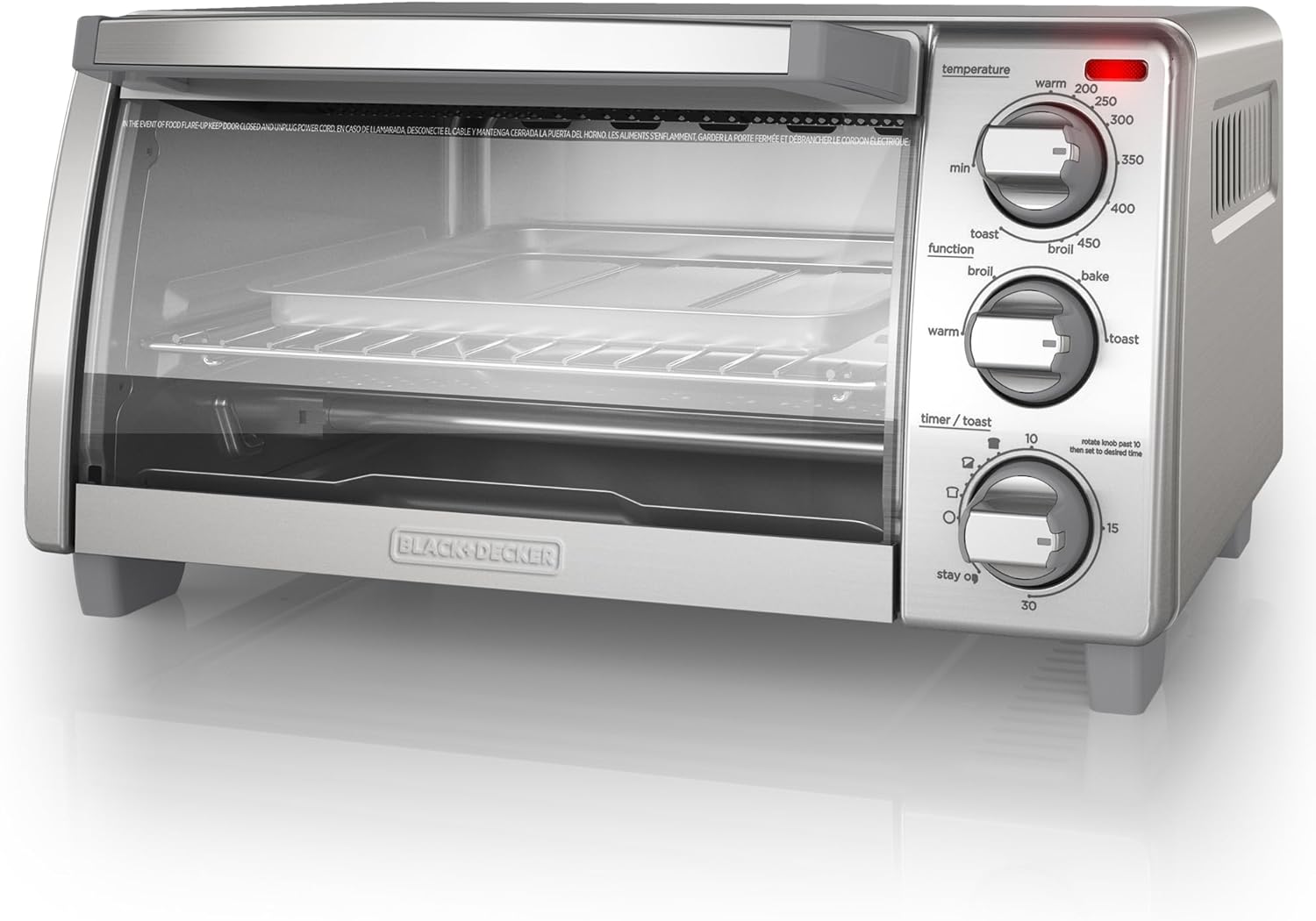 BLACK+DECKER 4-Slice Toaster Oven, TO1745SSG, Even Toast, 4 Cooking Functions Bake, Broil, Toast and Keep Warm, Removable Crumb Tray, Timer - Image 2