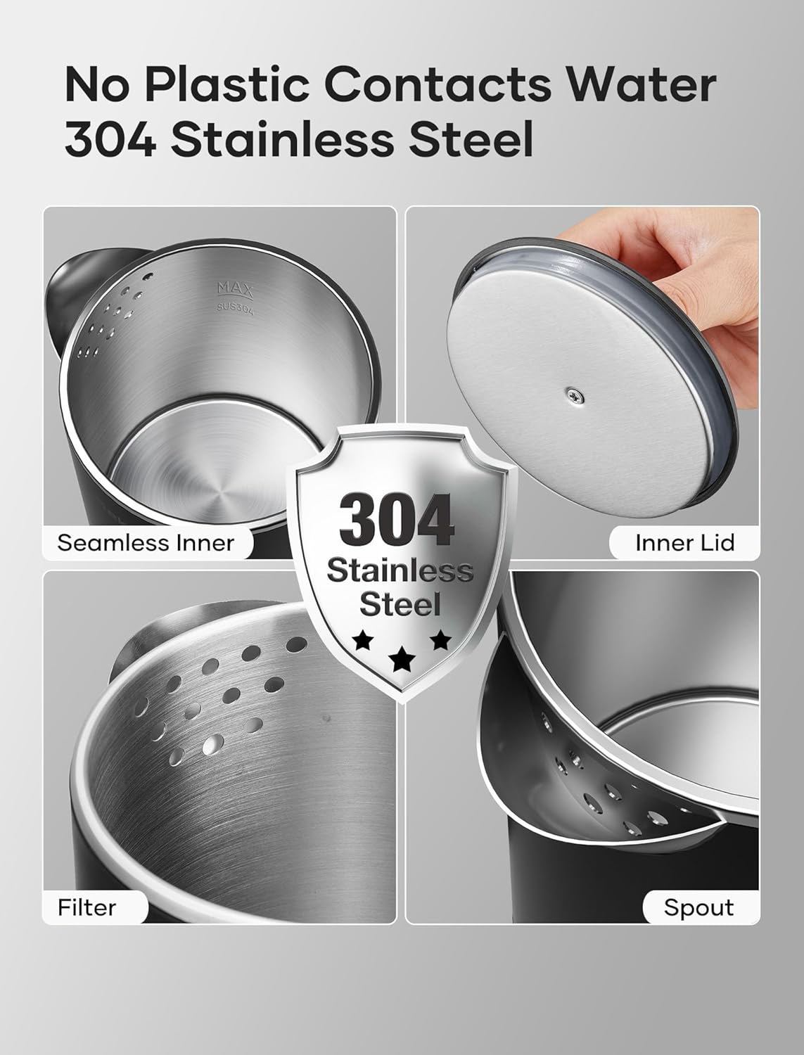 Sekaer Small Electric Tea Kettle Stainless Steel 0.8L Portable Travel Hot Water Boiler, Mini Electric Coffee Kettle with Auto Shut-Off & Boil Dry Protection, Cordless Base & LED Indicator - Image 3