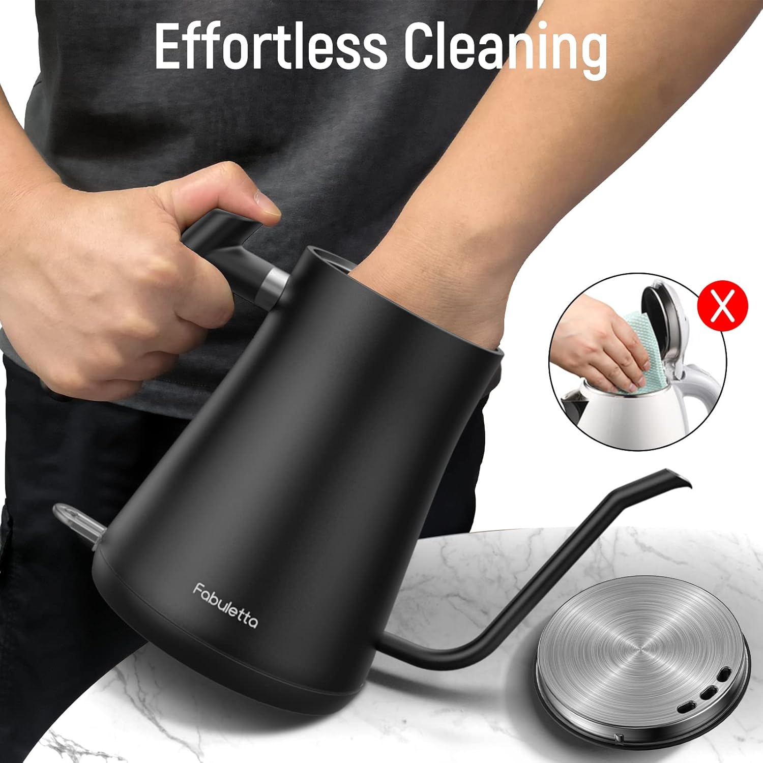 Gooseneck Electric Kettle Fabuletta 1500W Ultra Fast Boiling Water Kettle 100% Stainless Steel for Pour-over Coffee & Tea Leak-Proof Design French Press Boil-Dry Protection 1L - Image 6