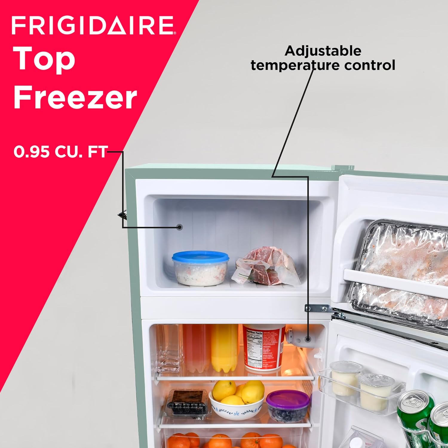 Frigidaire EFR840-MINT EFR840 Retro Mini Fridge with Freezer & Side Bottle Opener-Small 2 Door Refrigerator for Office Bar or College Dorm Room-3.2 Cu Ft – 19”"D x 20.5"W x 33.5"H (Mint) - Image 7
