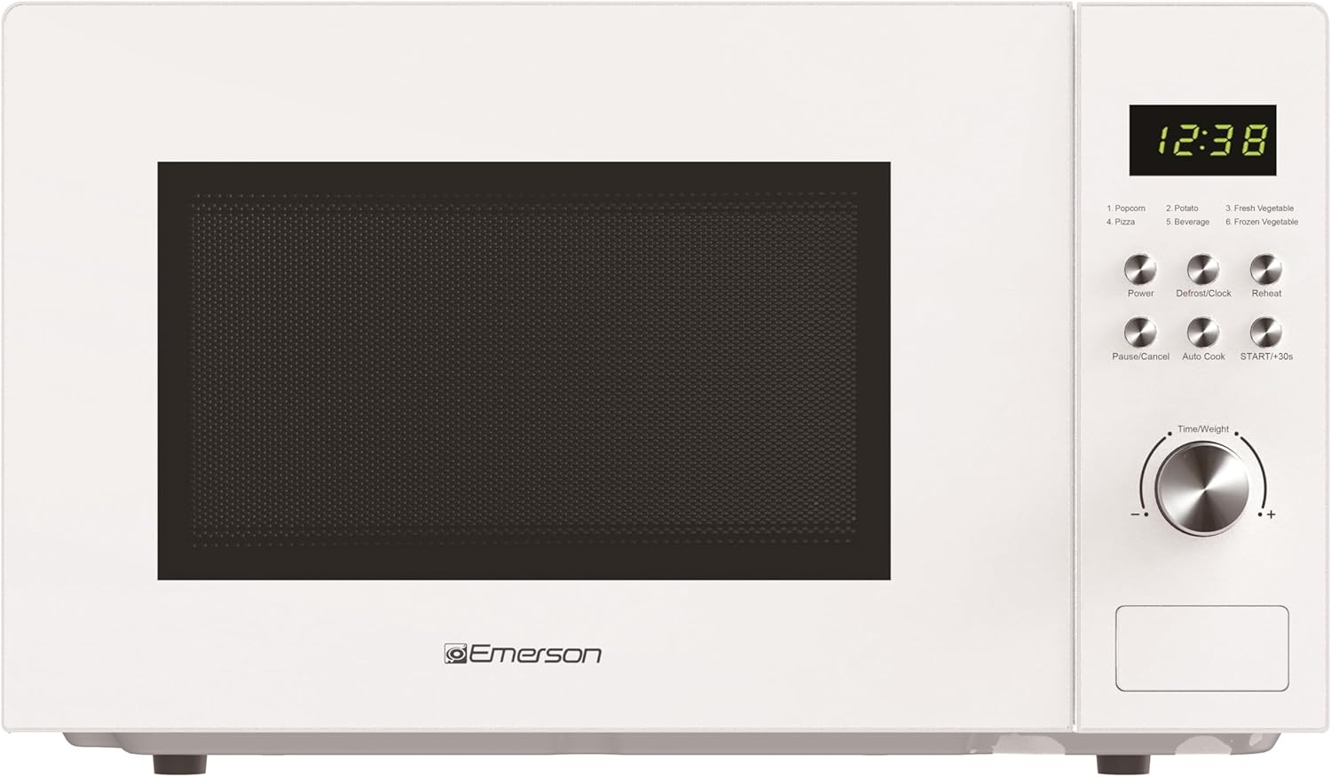 Emerson MW1101W Microwave Oven with Timer & LED Display 1000W, 10 Power Levels, 6 Pre-Programmed Settings, Removable Glass Turntable with Child Safe Lock, 1.1 Cu. Ft, White - Image 2