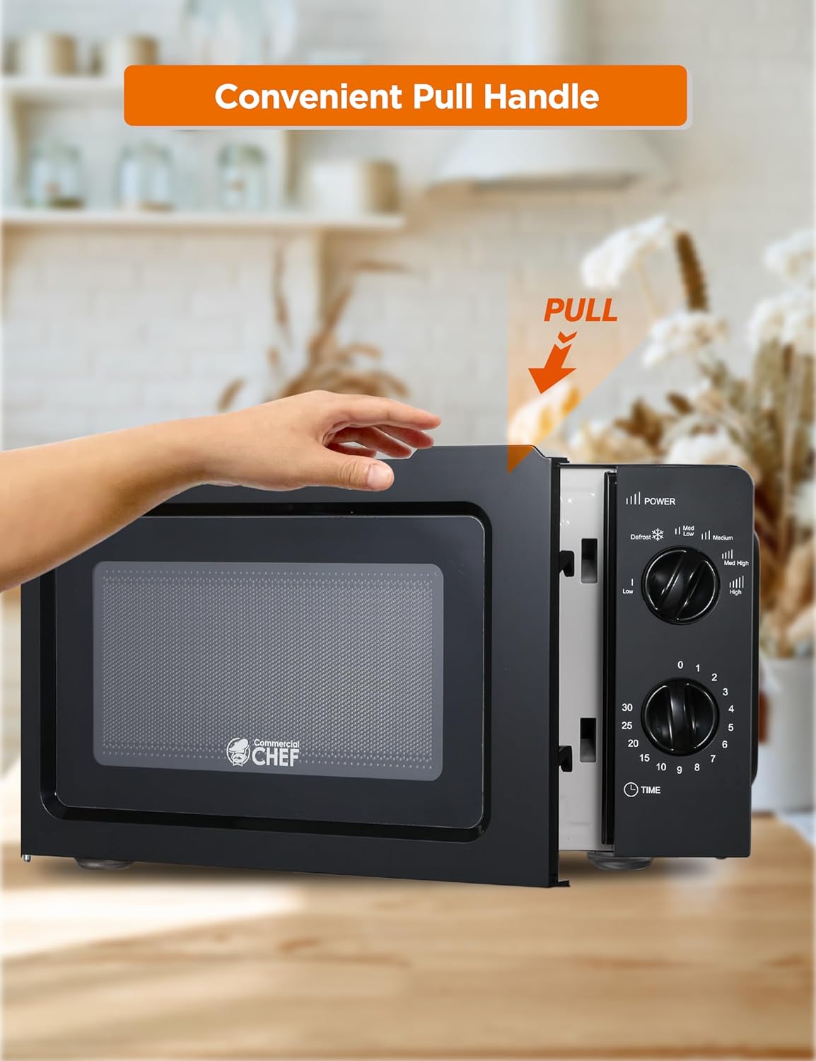 COMMERCIAL CHEF 0.6 Cubic Foot Microwave with 6 Power Levels, Small Microwave with Grip Handle, 700W Countertop Microwave with 30 Minute Timer and Mechanical Dial Controls, Black - Image 6