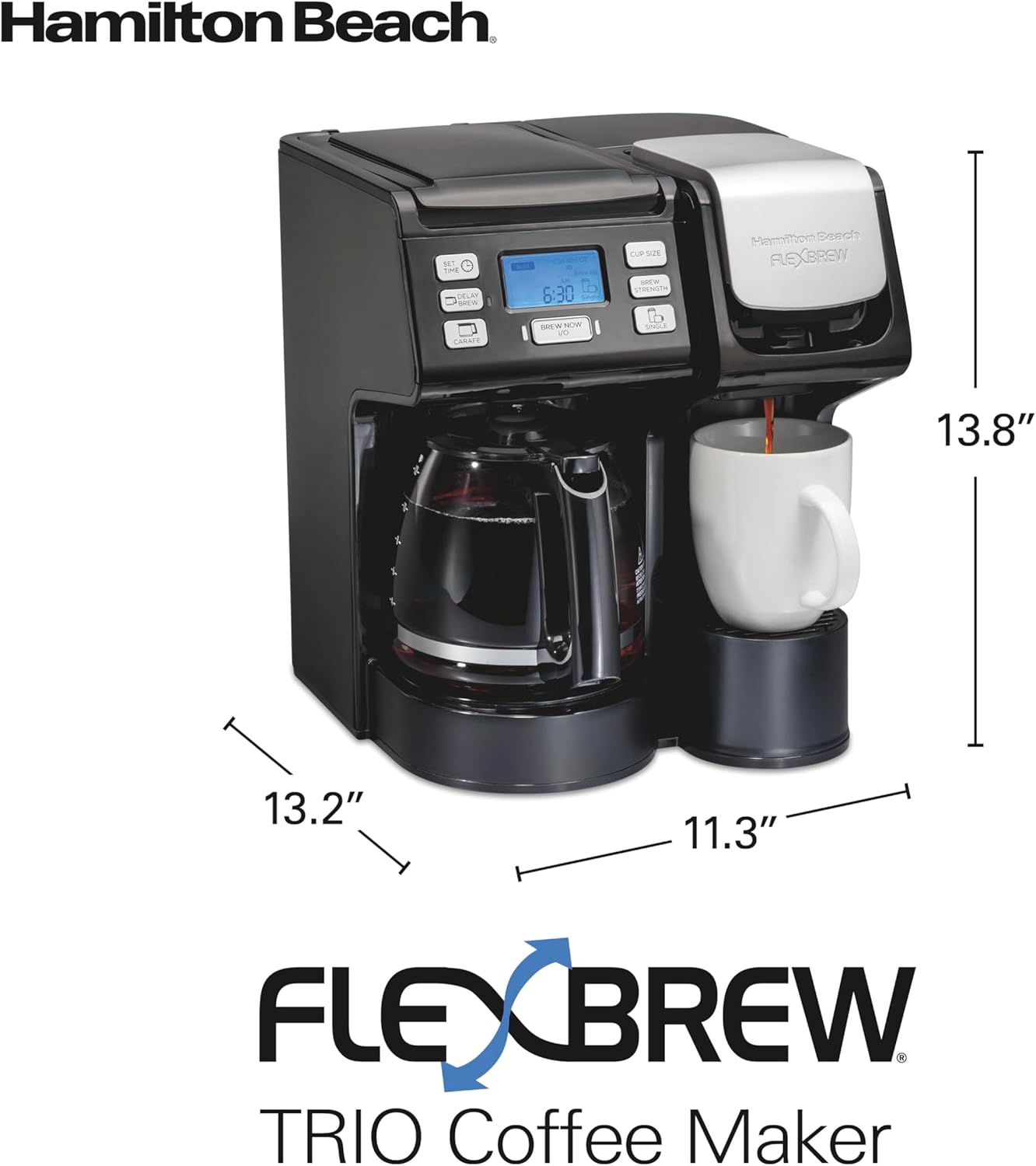 Hamilton Beach FlexBrew Trio 2-Way Coffee Maker, Compatible with K-Cup Pods or Grounds, Combo, Single Serve & Full 12c Pot, Black - Fast Brewing (49902) - Image 9