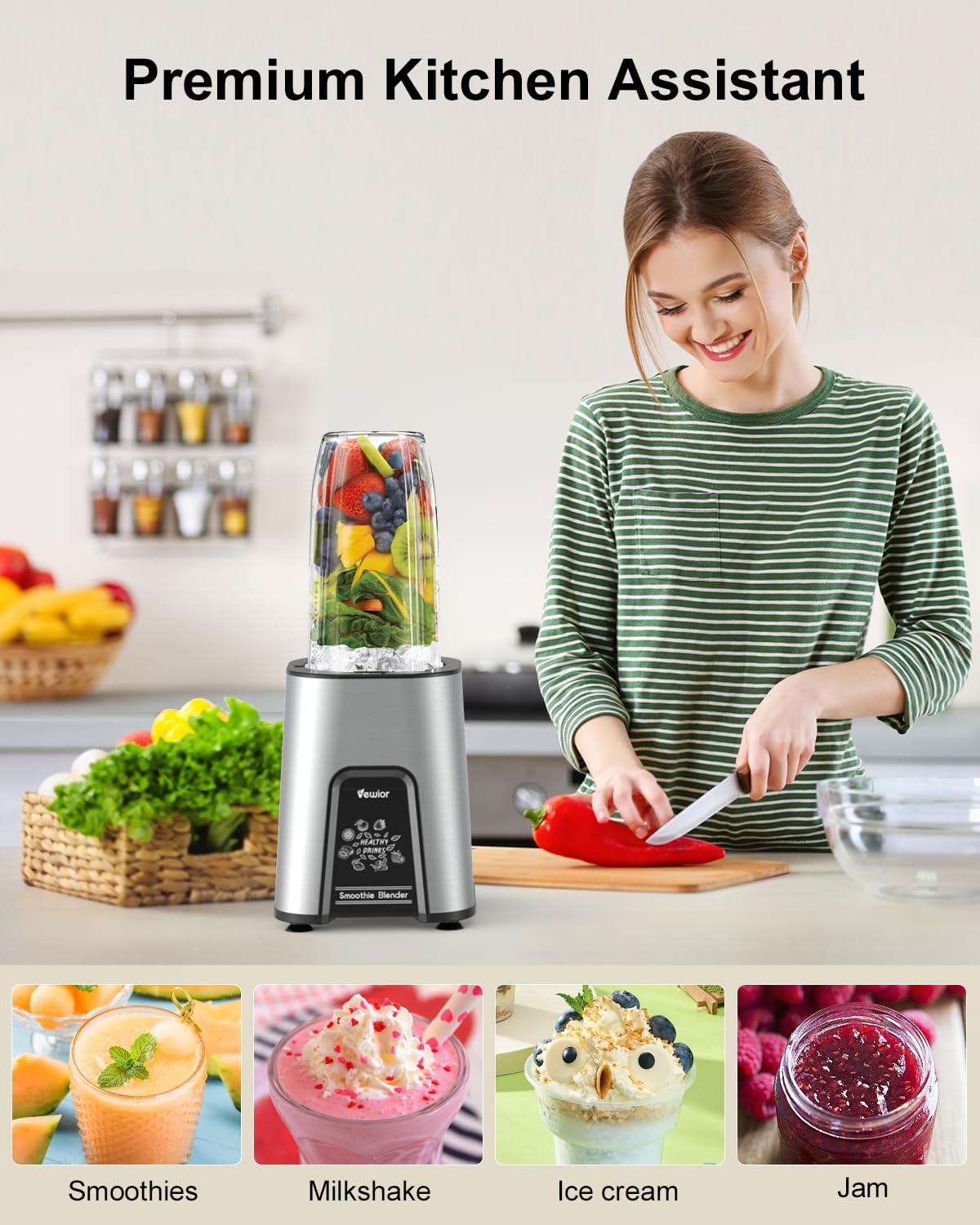 VEWIOR Smoothie Blender, 900W Personal Blender for Shakes and Smoothies, Blenders for Kitchen, Smoothie Juice Mixer with 2 * 22Oz BPA-Free To-Go Cups - Image 6