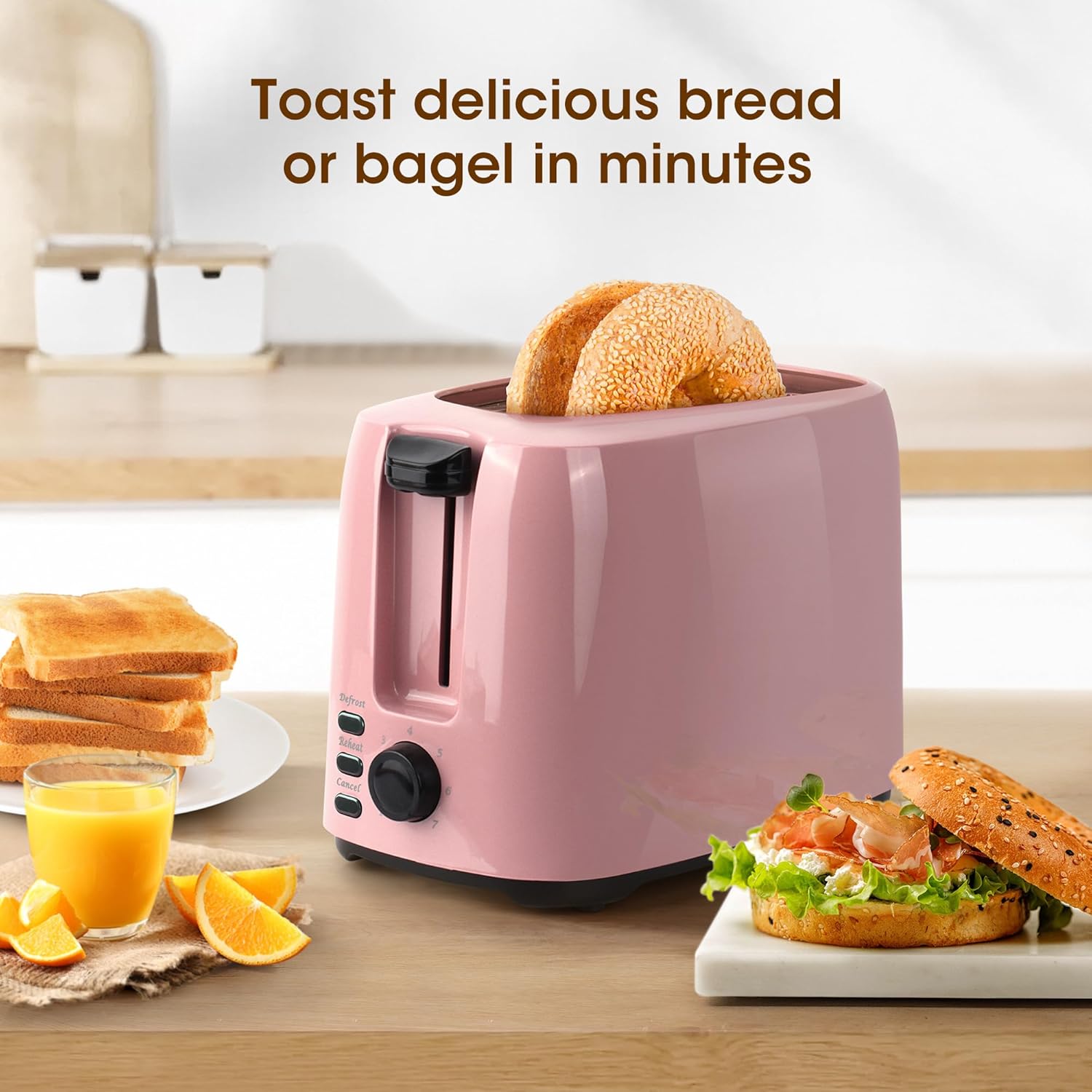 iSiLER 2 Slice Toaster, 1.3 Inches Wide Slot Bagel Toaster with 7 Shade Settings and Double Side Baking, Compact Bread Toaster with Removable Crumb Tray, Defrost Cancel Function Pink - Image 6