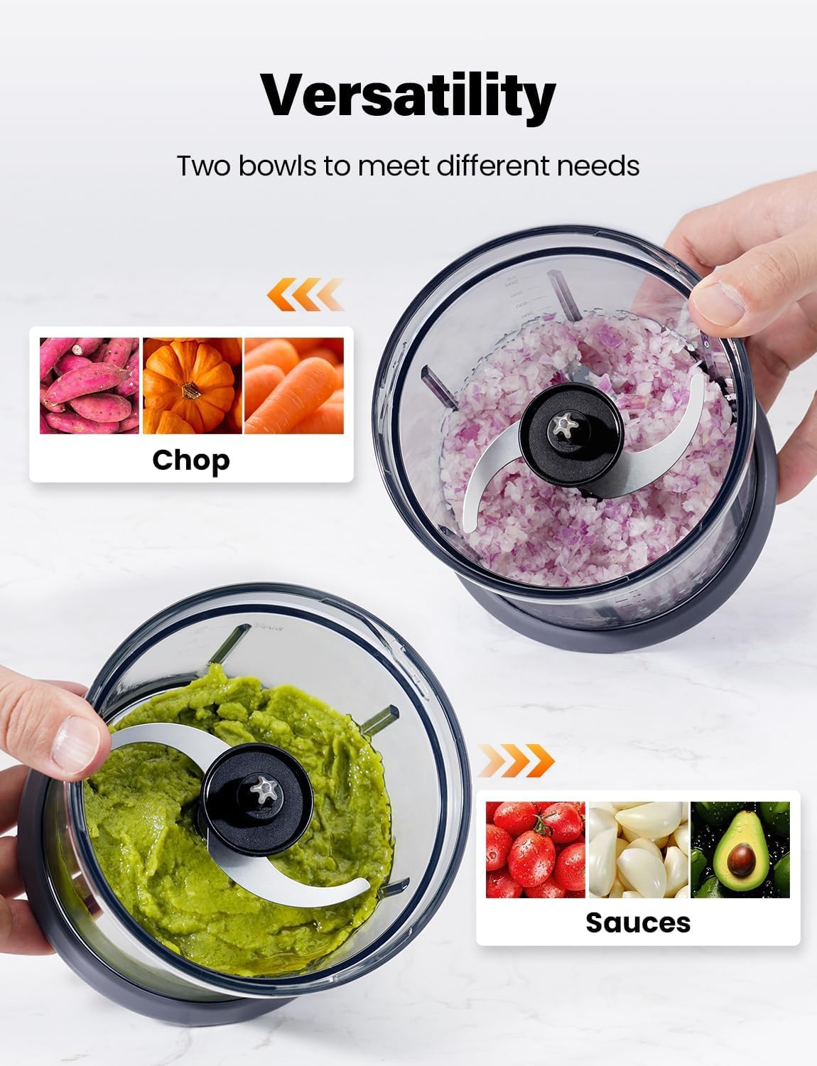 Food Processor 4 Cup, Electric Food Chopper, 【Small but Powerful】Meat Grinder with 2 Bowls, 2 Speed & 4 Blades for Vegetable, Meat, Nuts, Functions for Chopping, Dicing, Mixing and Puree - Image 6