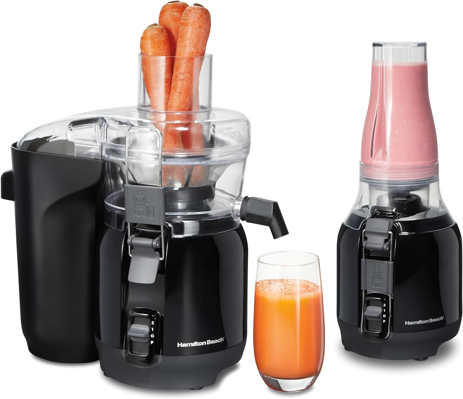 Hamilton Beach Juice & Blend 2-in-1 Juicer Machine and 20 oz. Blender, Big Mouth Large 3” Feed Chute for Whole Fruits and Vegetables, Easy to Clean, Centrifugal Extractor, 800W Motor, Black (67970) - Image 2