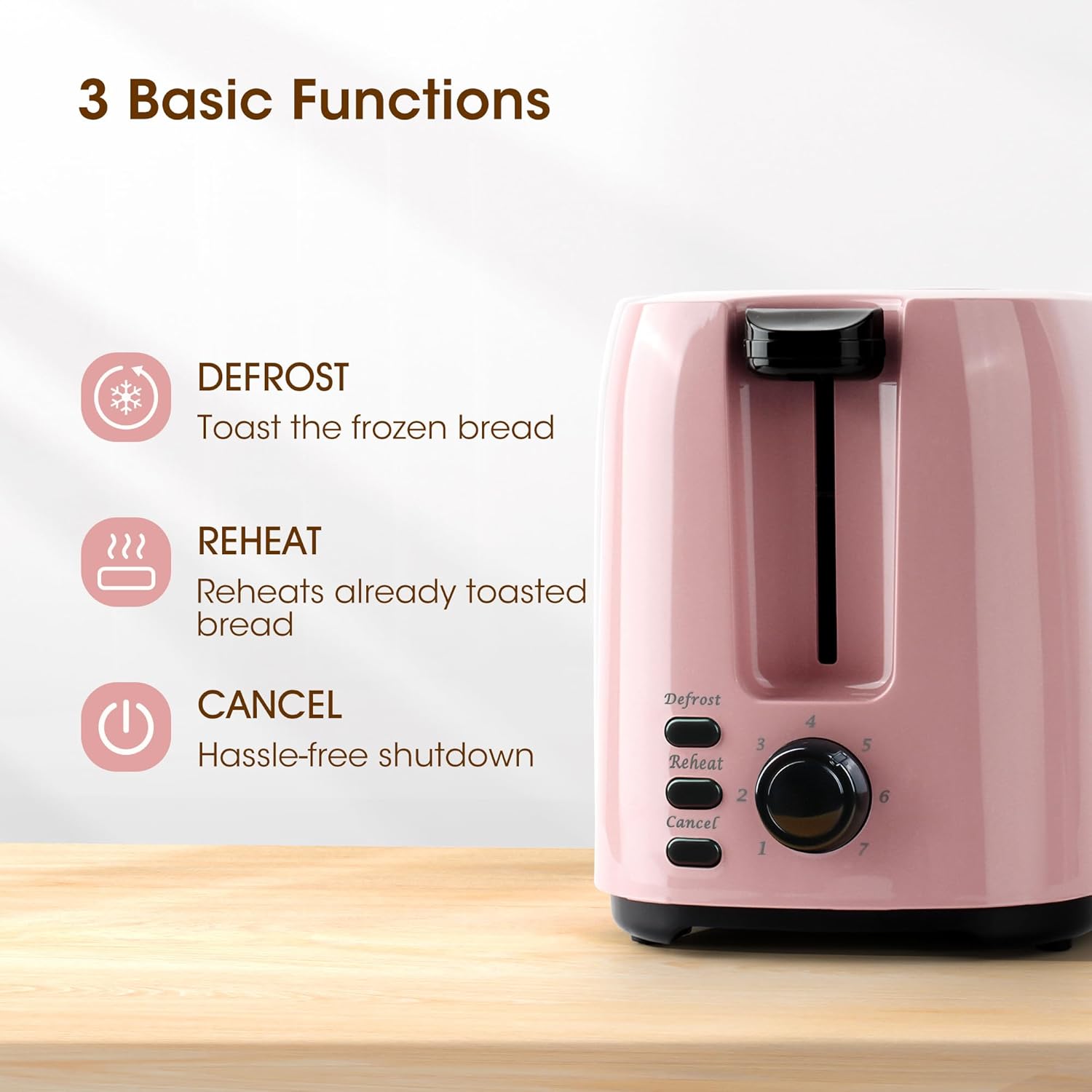 iSiLER 2 Slice Toaster, 1.3 Inches Wide Slot Bagel Toaster with 7 Shade Settings and Double Side Baking, Compact Bread Toaster with Removable Crumb Tray, Defrost Cancel Function Pink - Image 5