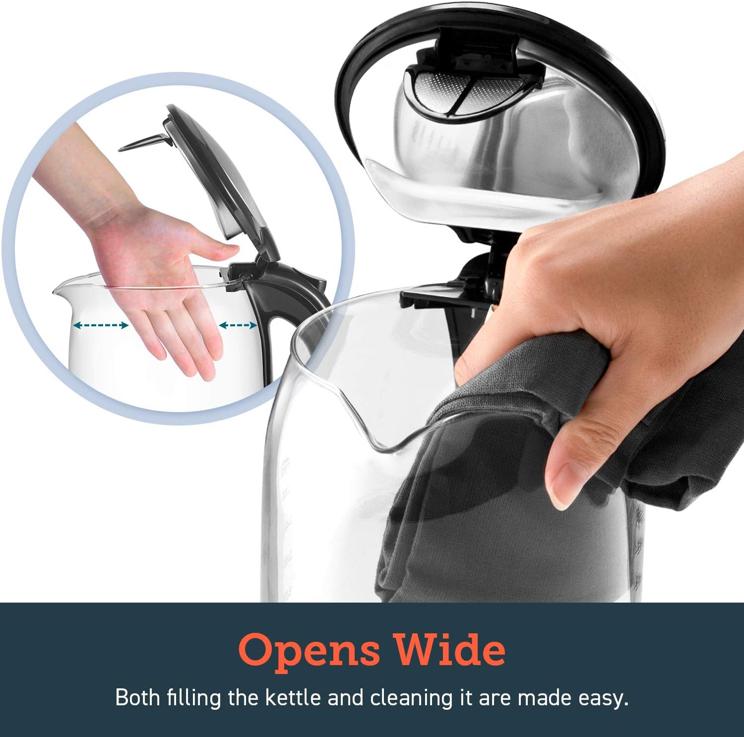 COSORI Speed-Boil Electric Tea Kettle, 1.7L Hot Water Kettle (BPA Free) 1500W Auto Shut-Off & Boil-Dry Protection, LED Indicator Inner Lid & Bottom, Transparent - Image 5