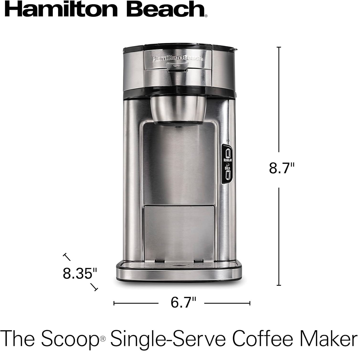 Hamilton Beach The Scoop Single Serve Coffee Maker & Fast Grounds Brewer, Brews in Minutes, 8-14oz. Cups, Stainless Steel - Image 3