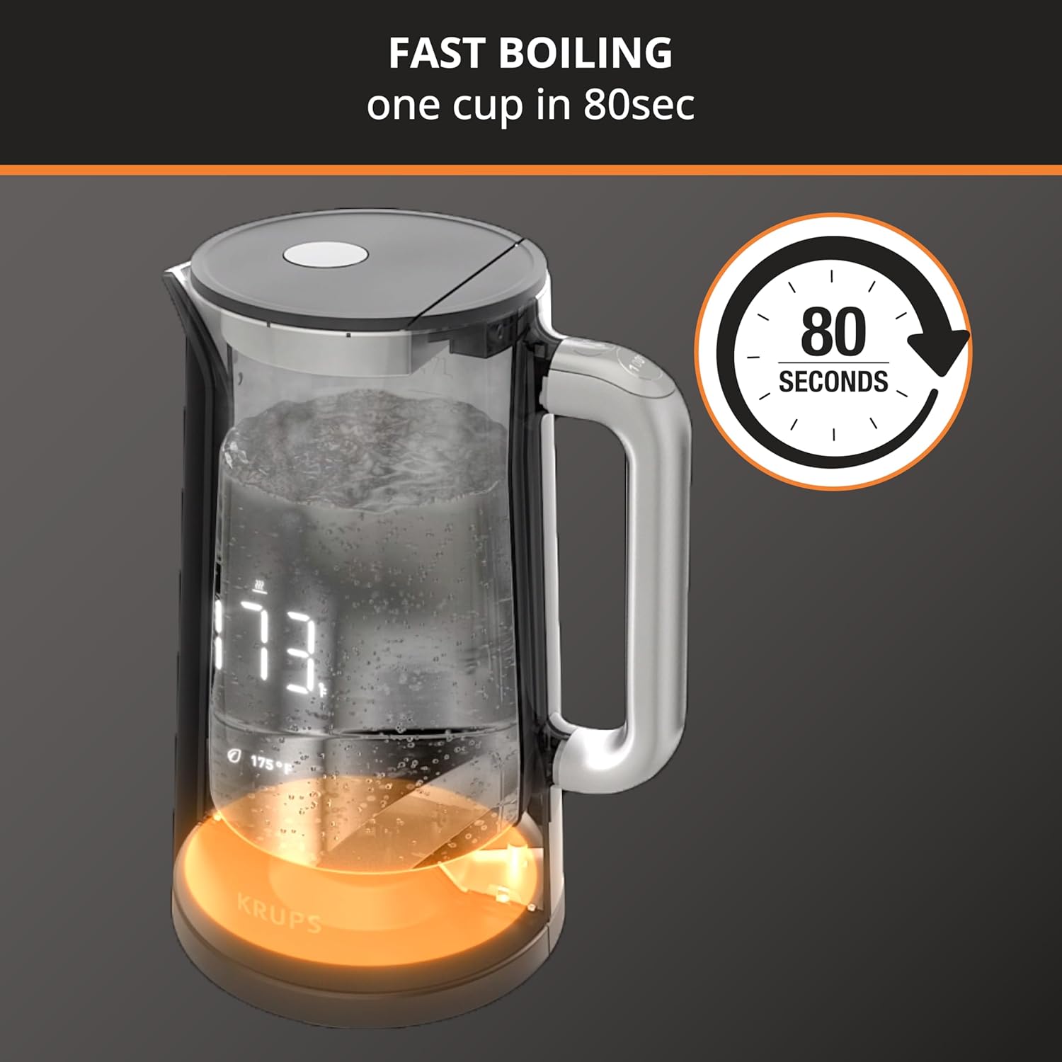 KRUPS: 1.7L Electric Kettle, Smart Temp Plastic and Stainless Steel Electric Kettle, Electric Tea Kettle, Cordless Black Temperature Control Tea Kettle - Image 3