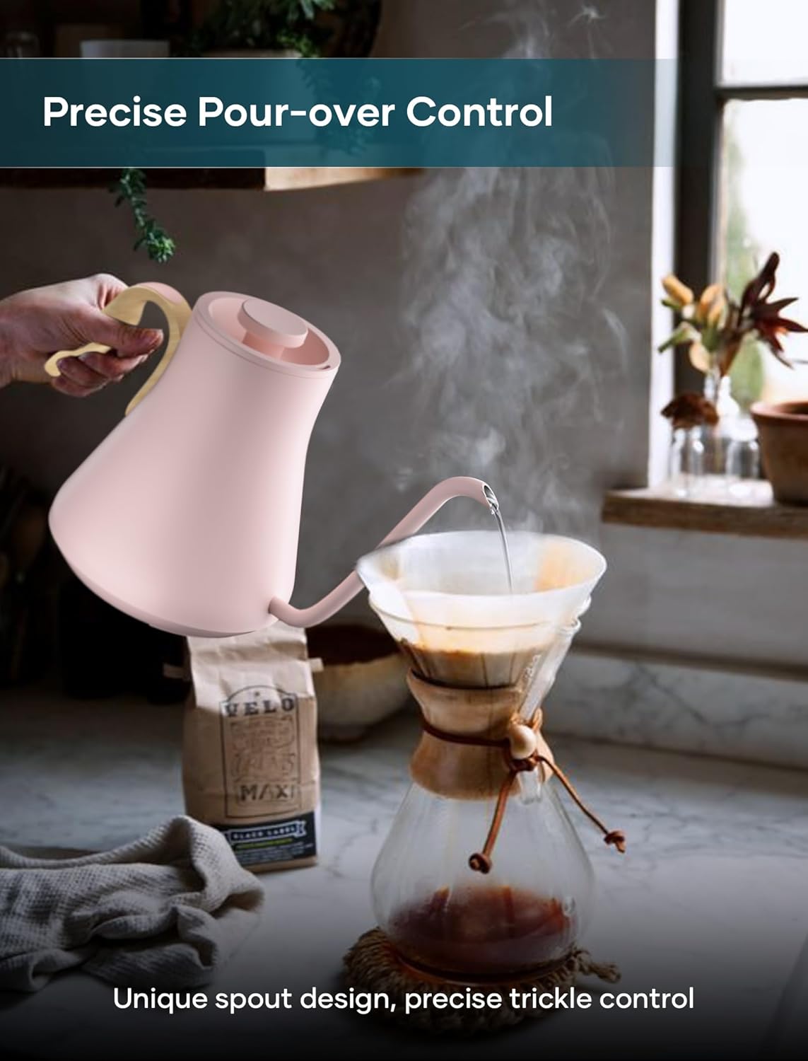 Electric Kettles, INTASTING Gooseneck Electric Kettle, ±1℉ Temperature Control, Stainless Steel Inner, Quick Heating, for Pour Over Coffee, Brew Tea, Boil Hot Water, 0.9L (Pink) - Image 8