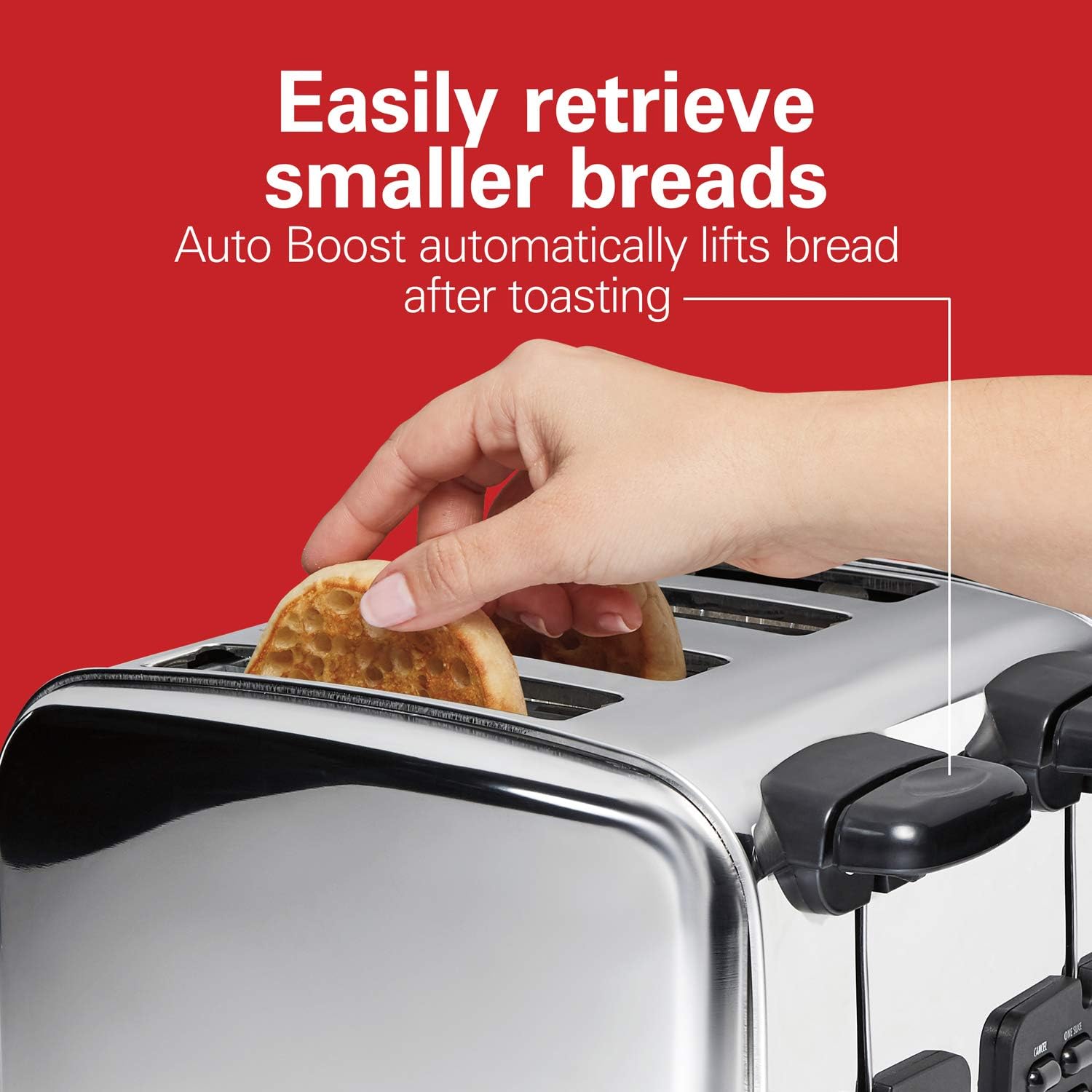 Hamilton Beach 24782 Retro Toaster with Wide Slots, Sure-Toast echnology, Bagel & Defrost Settings, Auto Boost to Lift Smaller Breads, 4 Slice, Polished Stainless Steel - Image 4