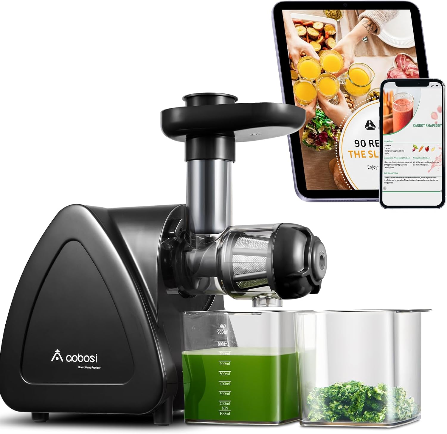 Juicer Machine, Aobosi Slow Masticating Juicer, Cold Press Juicer Machines with Reverse Function, Quiet Motor, High Juice Yield with Juice Jug & Brush for Cleaning (Matte Black) - Image 2