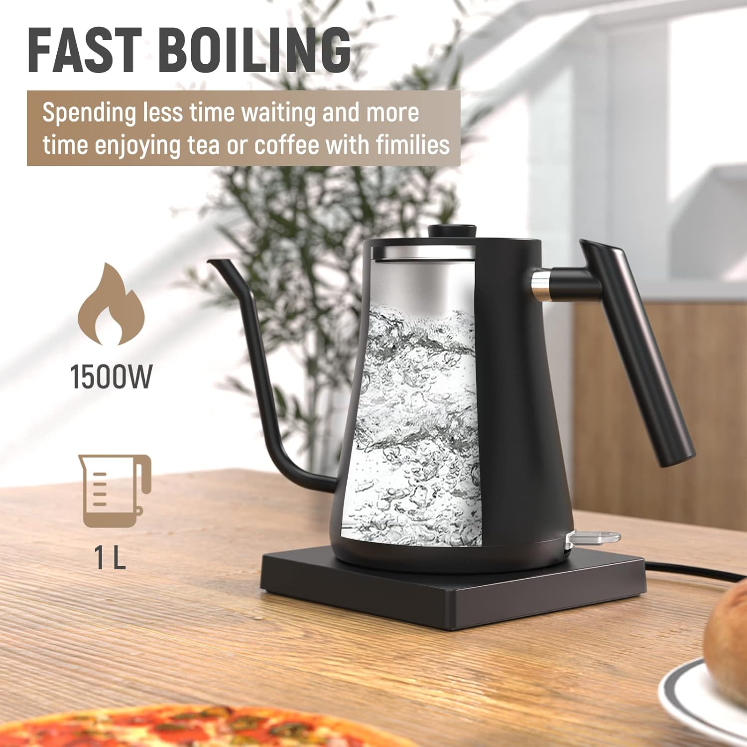 Gooseneck Electric Kettle Fabuletta 1500W Ultra Fast Boiling Water Kettle 100% Stainless Steel for Pour-over Coffee & Tea Leak-Proof Design French Press Boil-Dry Protection 1L - Image 4