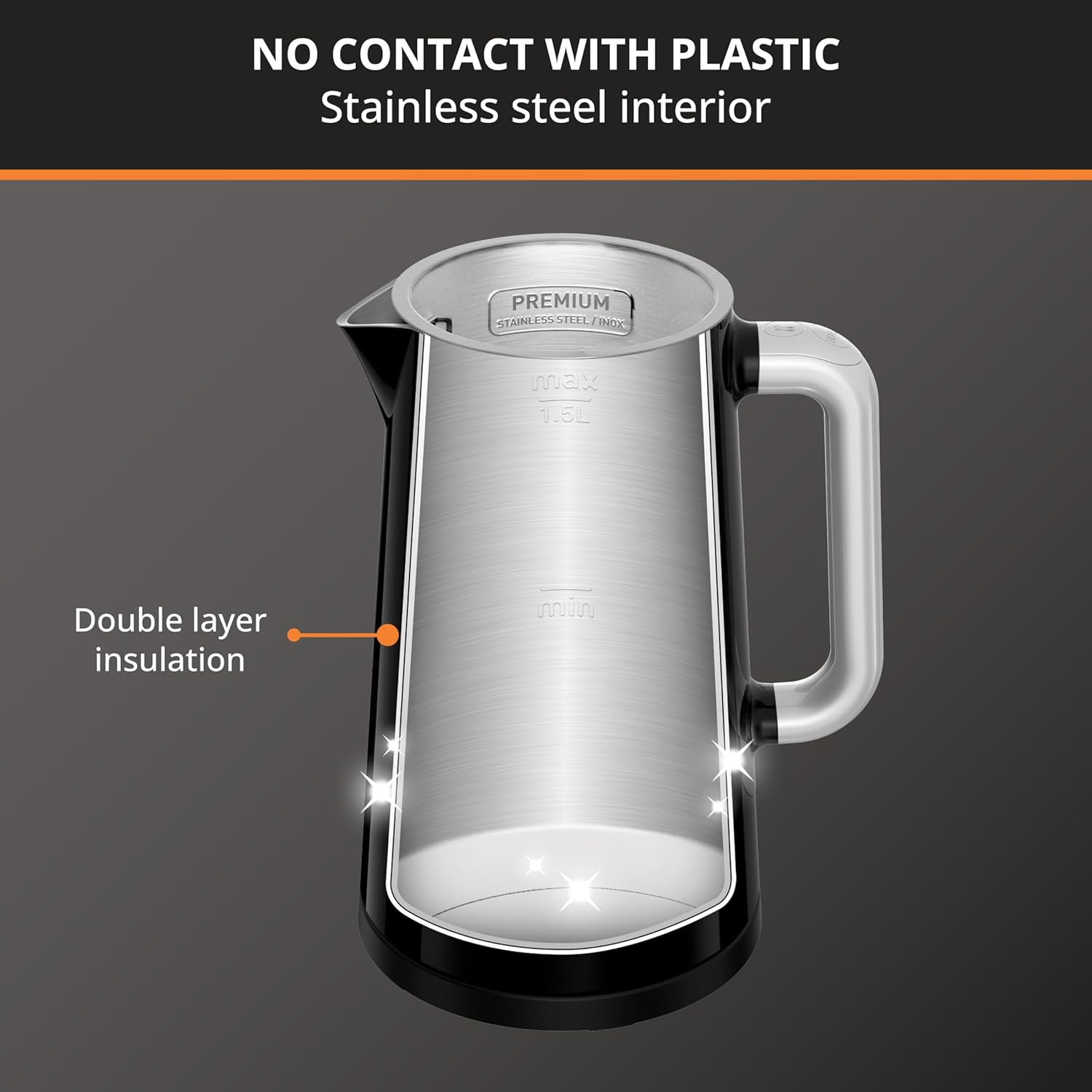 KRUPS: 1.7L Electric Kettle, Smart Temp Plastic and Stainless Steel Electric Kettle, Electric Tea Kettle, Cordless Black Temperature Control Tea Kettle - Image 7