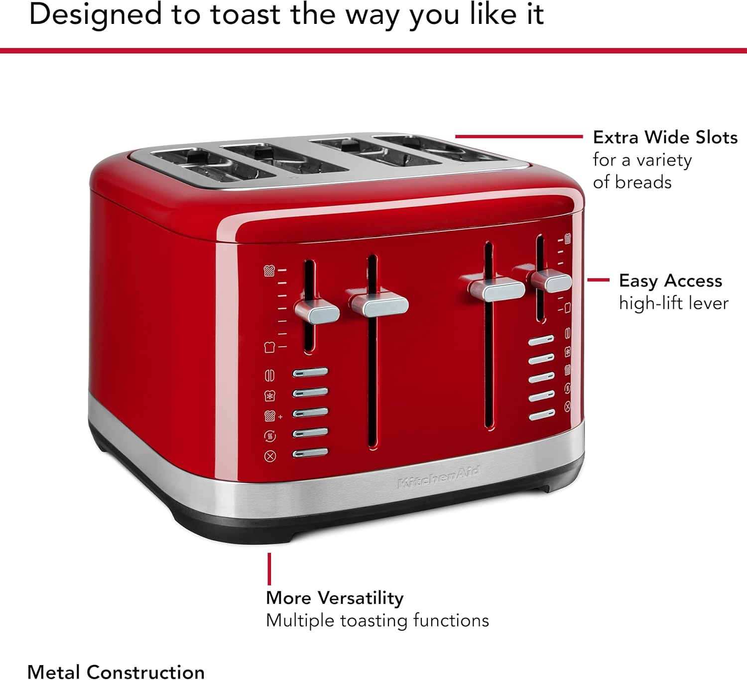 KitchenAid 4 Slice Toaster KMT4109ER, Empire Red - Image 5