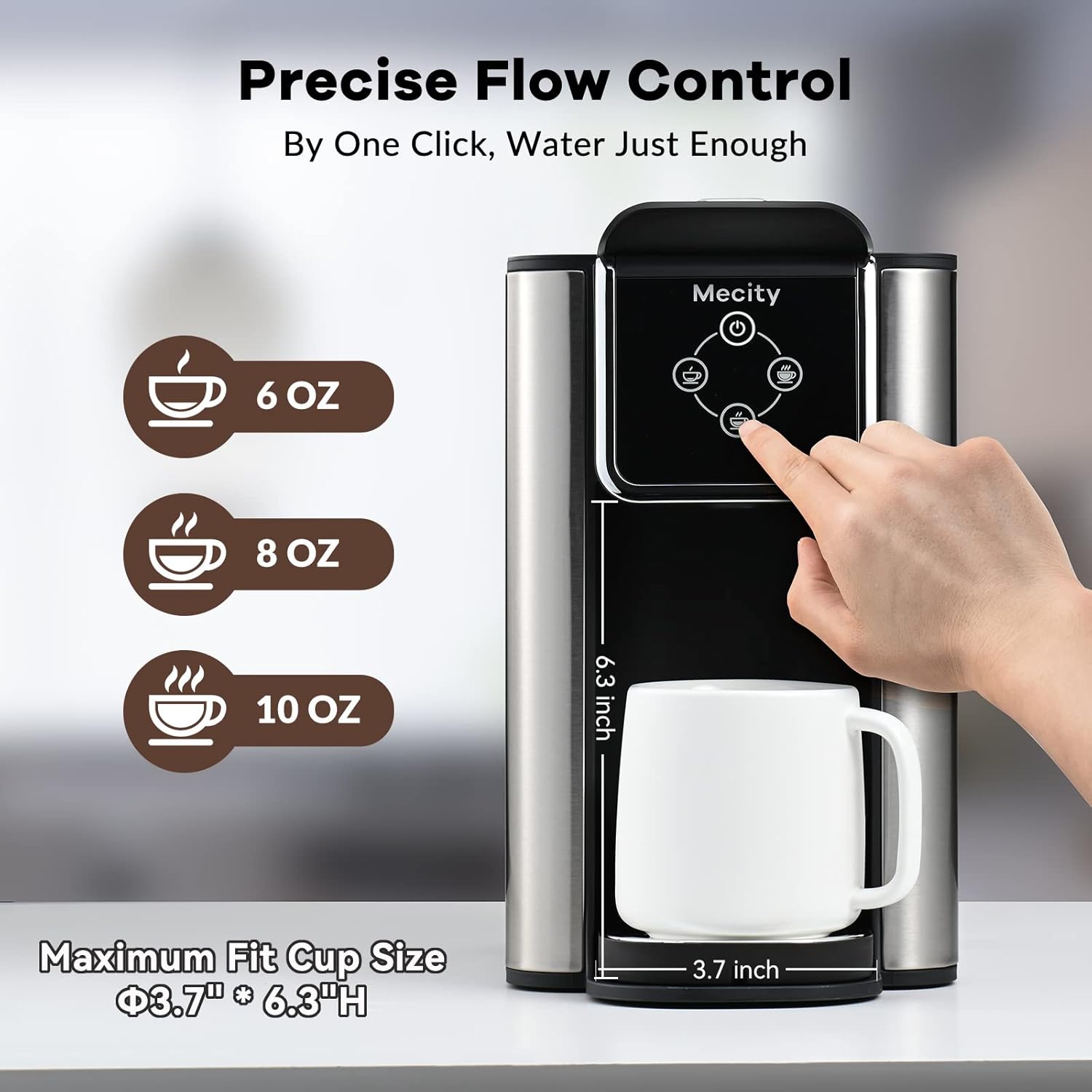 Mecity Coffee Maker 3 in 1 Single Serve Coffee Machine, Compatible with K cup Capsules, Instant Coffee Pot, Tea maker, 6,8,10 Oz Cup, Removable 50 Oz Water Reservoir, 120V 1150W - Image 5