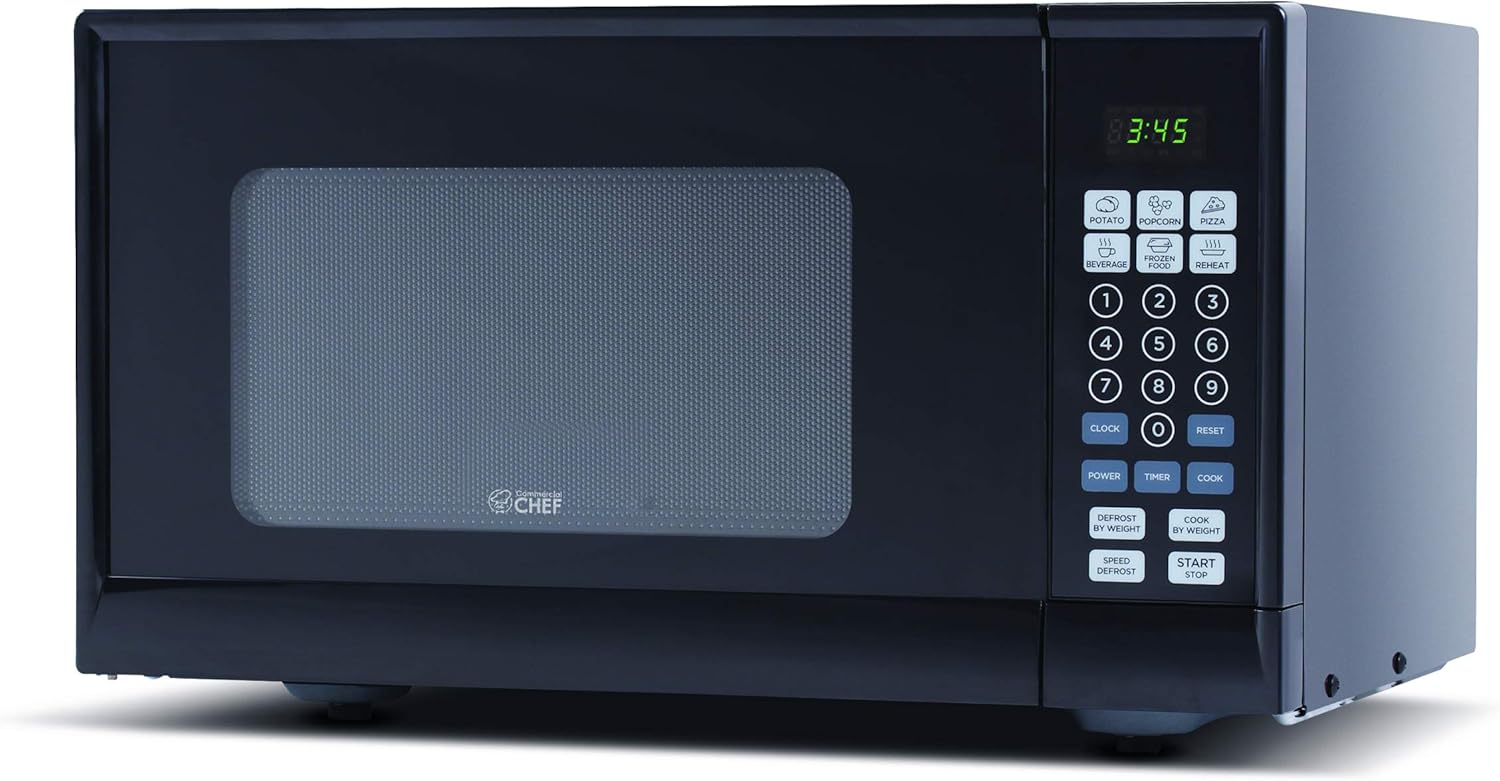 COMMERCIAL CHEF 0.9 Cu Ft Microwave with 10 Power Levels, Push Button and Child Lock, 900 Watt Microwave with Digital Controls, Countertop Microwave with Timer and Quick-Touch Menu, Black - Image 7