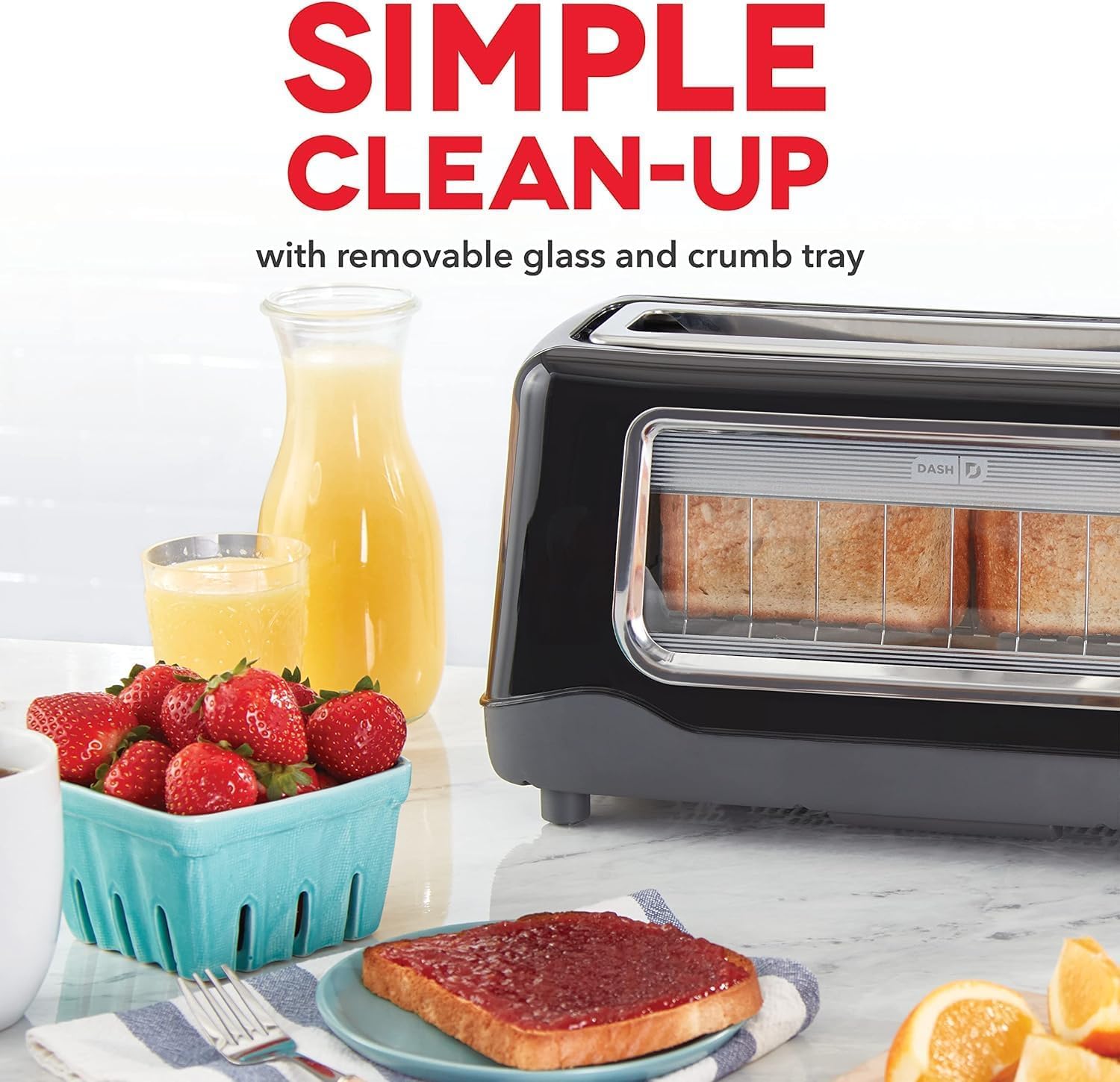 DASH Clear View Toaster - Compact Design with 7 Browning Levels & Clear-View Window, Extra-Wide Slot Large Toaster, 1-Touch Defrost, Reheat & Bagel Functions - Easy Clean Up Crumb Tray (Black) - Image 6