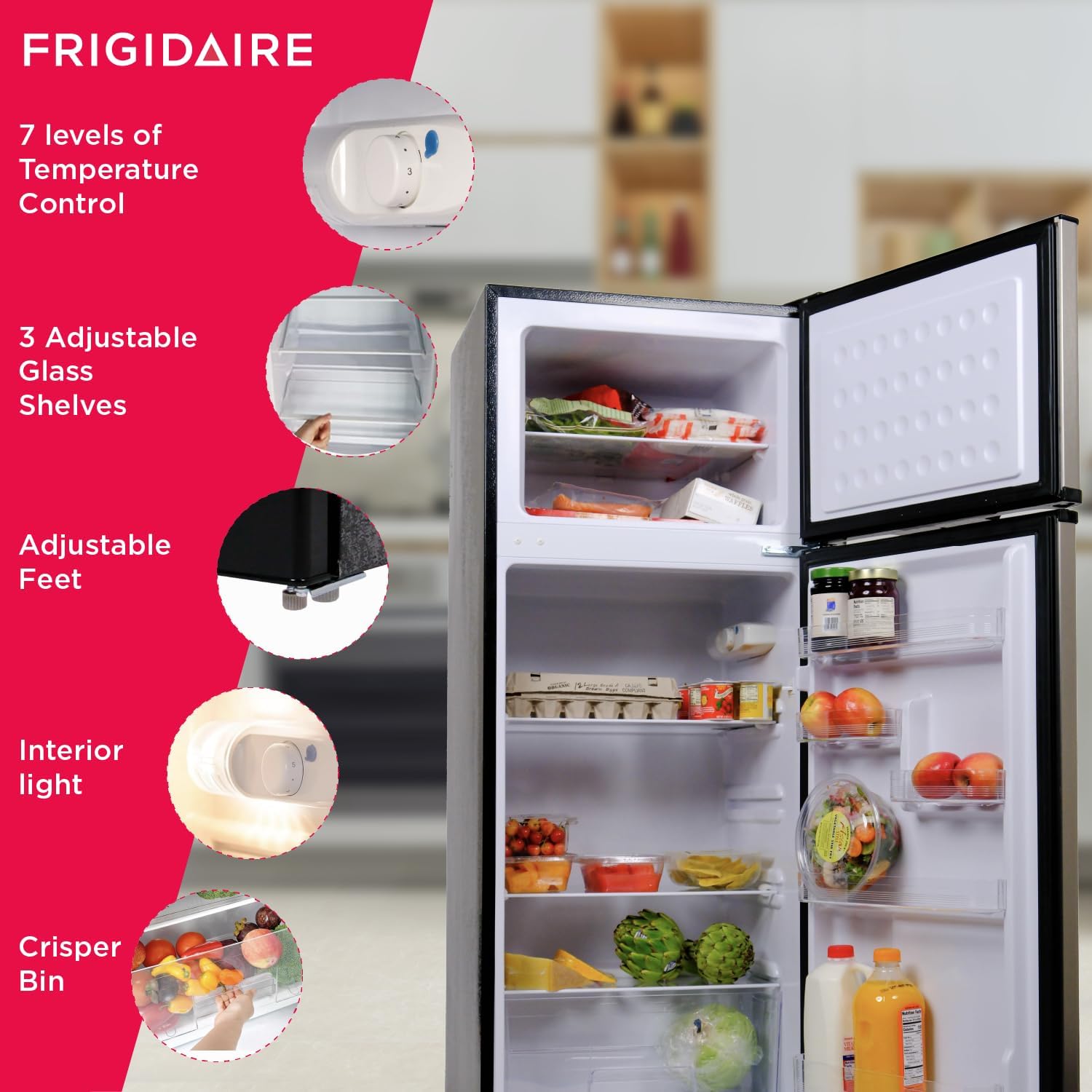 Frigidaire EFR786-BLACK EFR786 Retro Apartment Size Refrigerator with Top Freezer-2 Door Fridge with 7.5 Cu Ft of Storage Capacity, Adjustable Spill-Proof Shelves, Door & Crisper Bins, Black - Image 3