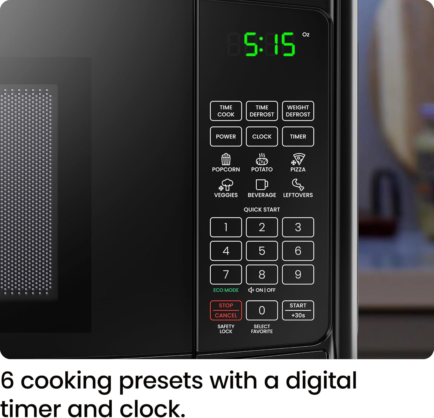 Chefman Countertop Microwave Oven 0.9 Cu. Ft. with Digital Display, 900 Watts, 6 Auto Menus, 10 Power Levels, Eco Mode, Memory Function, Mute Option, Child Safety Lock, Easy Clean - Image 4