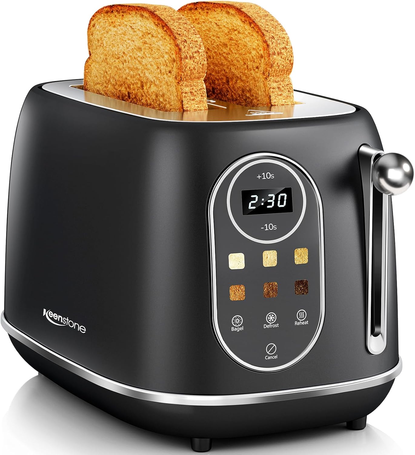 Keenstone Toaster Touch Control, Retro Toaster with Touchscreen, Stainless Steel 2 Slice Toaster Extra Wide Slot Features Bagel, Reheat, Defrost, Cancel, 6 Shade Settings&Removable Crumb Tray - Image 2