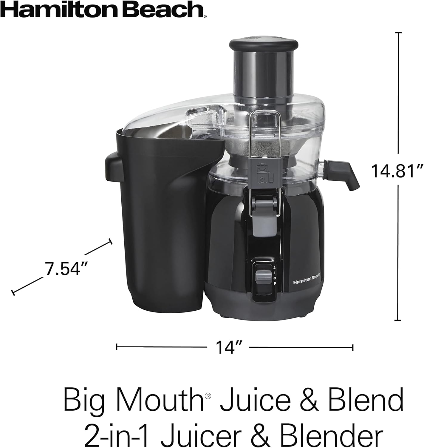 Hamilton Beach Juice & Blend 2-in-1 Juicer Machine and 20 oz. Blender, Big Mouth Large 3” Feed Chute for Whole Fruits and Vegetables, Easy to Clean, Centrifugal Extractor, 800W Motor, Black (67970) - Image 9