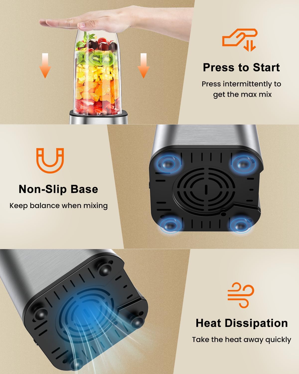 VEWIOR Smoothie Blender, 900W Personal Blender for Shakes and Smoothies, Blenders for Kitchen, Smoothie Juice Mixer with 2 * 22Oz BPA-Free To-Go Cups - Image 8