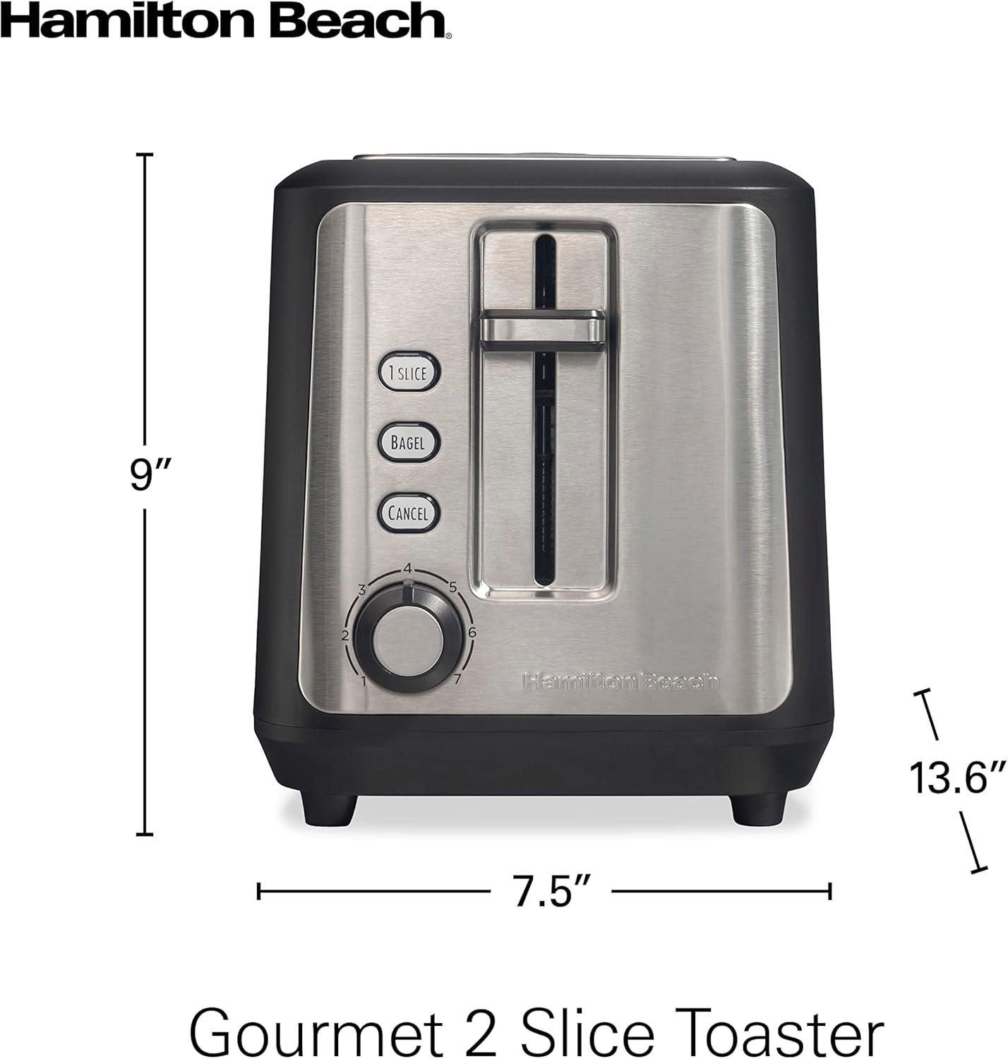 Hamilton Beach Gourmet 2 Slice Slot Toaster with Extra Long & Wide Slots, Sure-Toast Technology, Shade Selector, Bagel Setting, Matte Black and Stainless Steel (22996) - Image 9