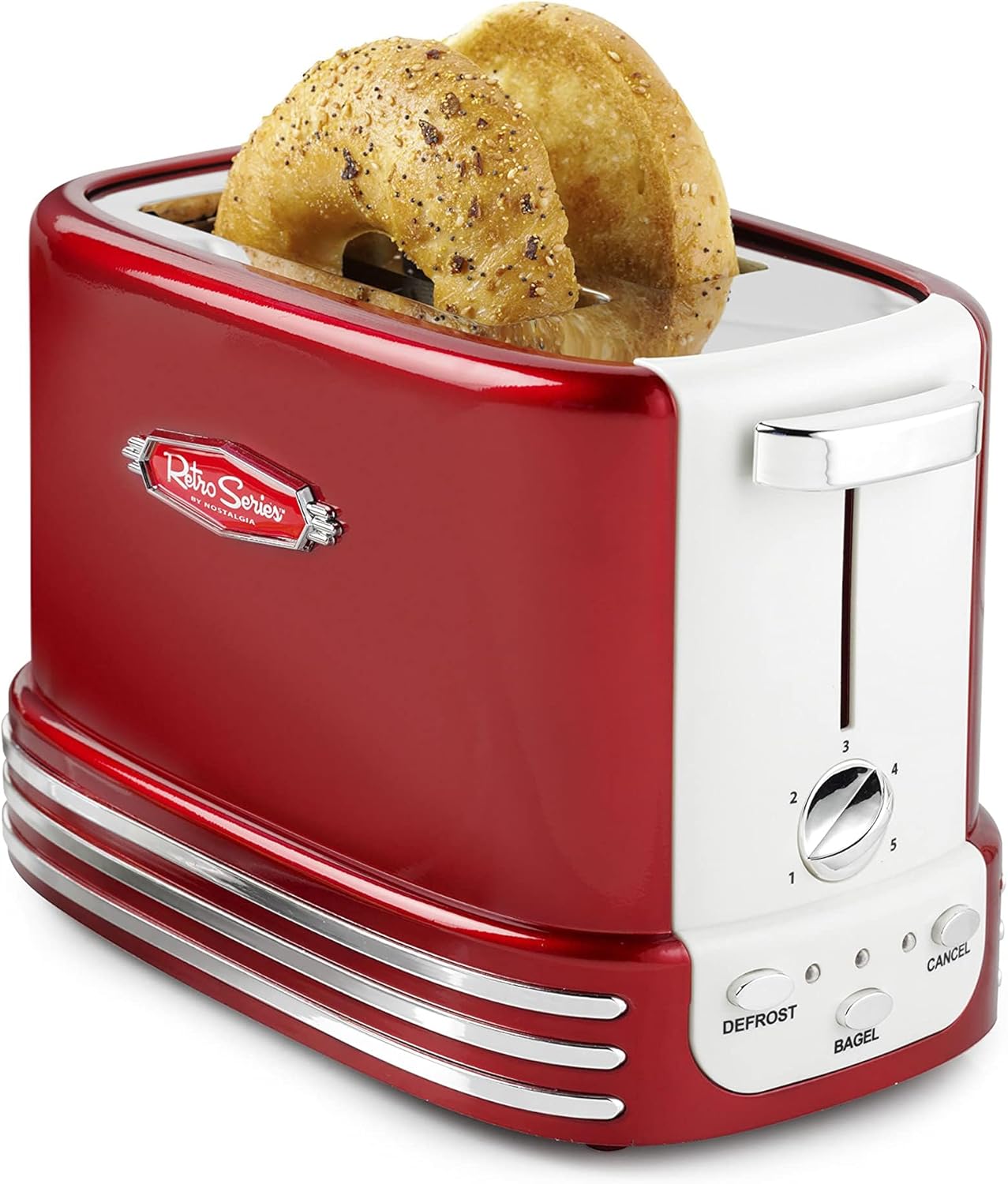 Nostalgia Retro Wide 2-Slice Toaster, Vintage Design With Crumb Tray, Cord Storage & 5 Toasting Levels, Red - Image 2