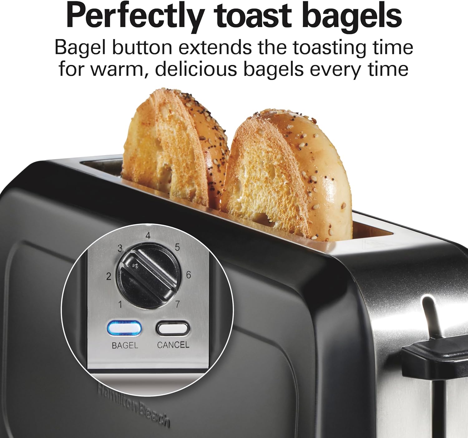 Hamilton Beach Extra Long Slot 2 Slice Toaster with Browning Control, Bagel Function, Cancel Button & Auto Shutoff, Modern Slim Design Fits Any Space, Black (22989) - Image 5