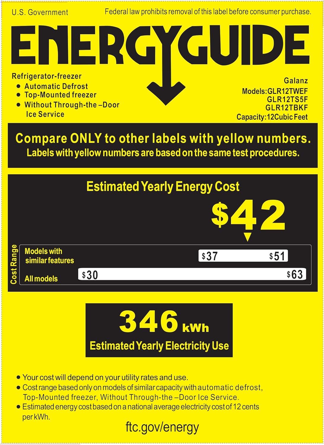 Galanz GLR12TS5F Refrigerator, Dual Door Fridge, Adjustable Electrical Thermostat Control with Top Mount Freezer Compartment, 12.0 Cu.Ft, Stainless Steel, 12 - Image 5