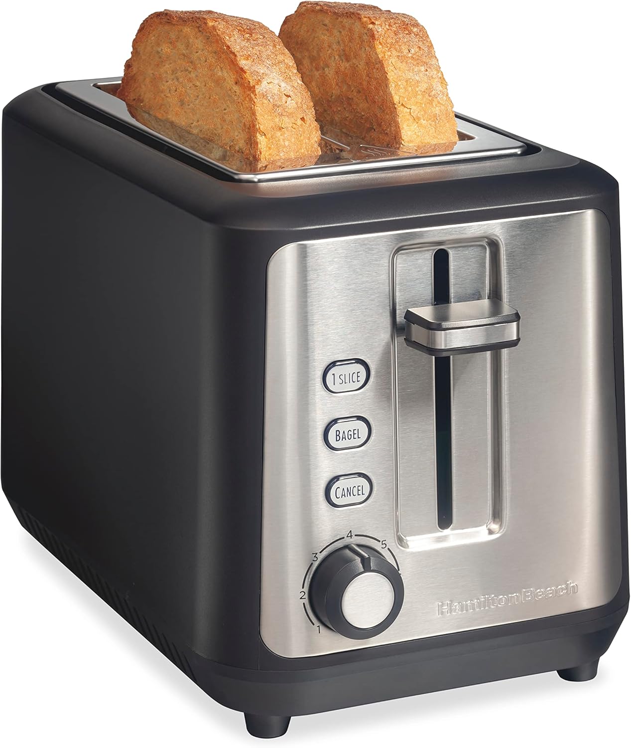 Hamilton Beach Gourmet 2 Slice Slot Toaster with Extra Long & Wide Slots, Sure-Toast Technology, Shade Selector, Bagel Setting, Matte Black and Stainless Steel (22996) - Image 2