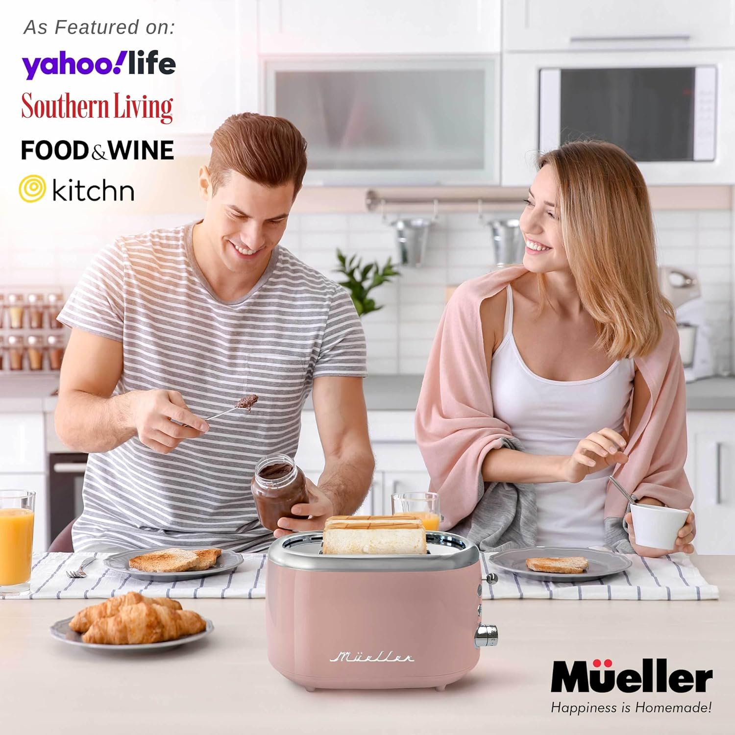 Mueller Retro Toaster 2 Slice with 7 Browning Levels and 3 Functions: Reheat, Defrost & Cancel, Stainless Steel Features, Removable Crumb Tray, Under Base Cord Storage, Pink - Image 8