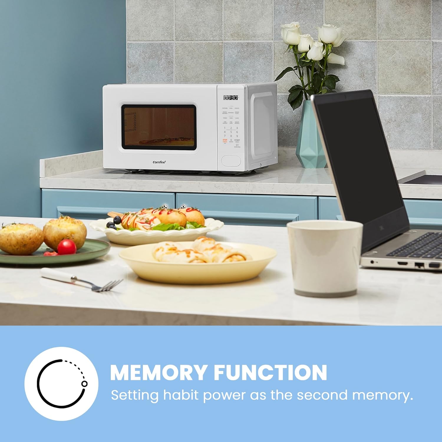 COMFEE CMO-C20M1WH Retro Microwave with 11 power levels, Fast Multi-stage Cooking, Turntable Reset Function Kitchen Timer, Speedy Cooking, Weight/Time Defrost, Memory function, Children Lock, 700W - Image 6