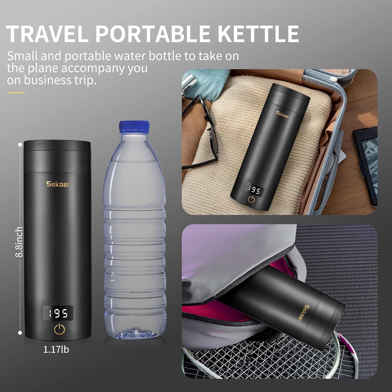 Sekaer Travel Electric Tea Kettle Portable Small Mini Coffee Kettle, with 4 Variable Presets, Personal Hot Water Boiler 304 Stainless Steel with Auto Shut-Off & Boil Dry Protection, SY-618B - Image 6