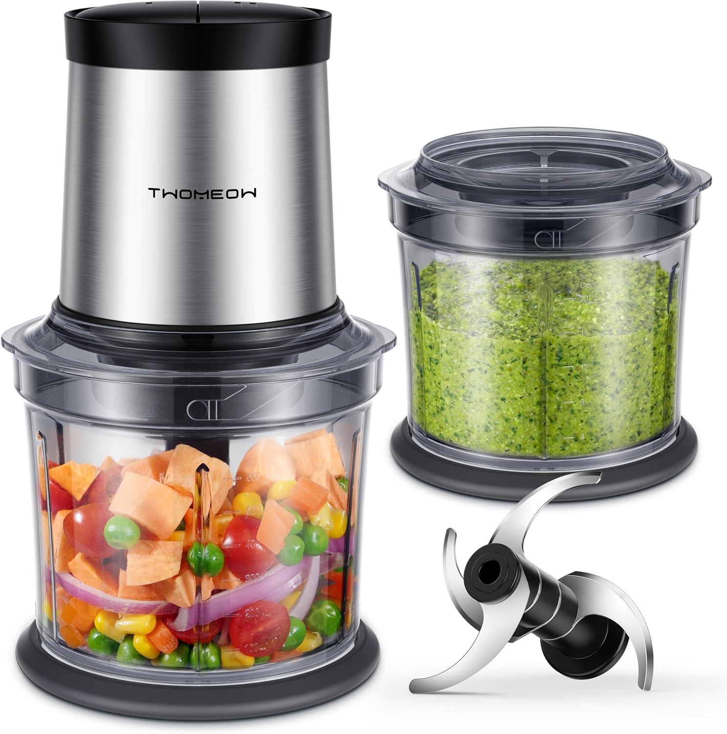 Food Processor 4 Cup, Electric Food Chopper, 【Small but Powerful】Meat Grinder with 2 Bowls, 2 Speed & 4 Blades for Vegetable, Meat, Nuts, Functions for Chopping, Dicing, Mixing and Puree - Image 2