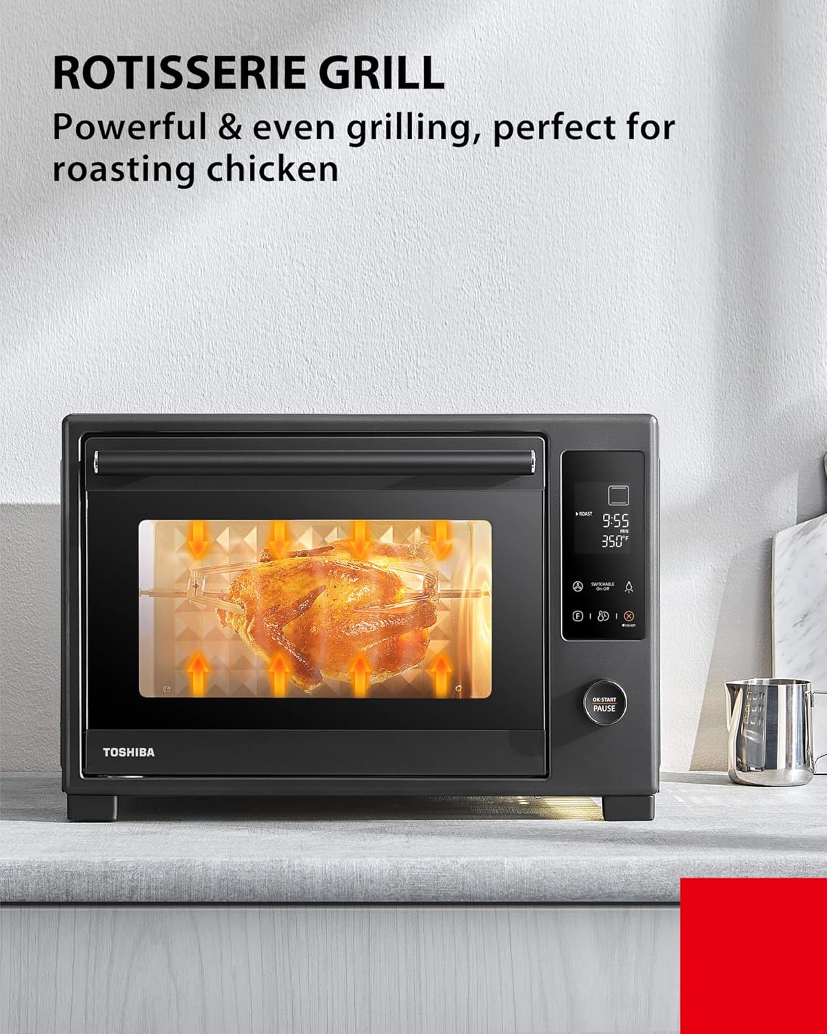 TOSHIBA Hot Air Convection Toaster Oven, Extra Large 34QT/32L, 9-in-1 Cooking Functions, Crispy Grill, Dehydrate, Rotisserie, 6 Accessories Included, 1650W, Black Stainless Steel - Image 6
