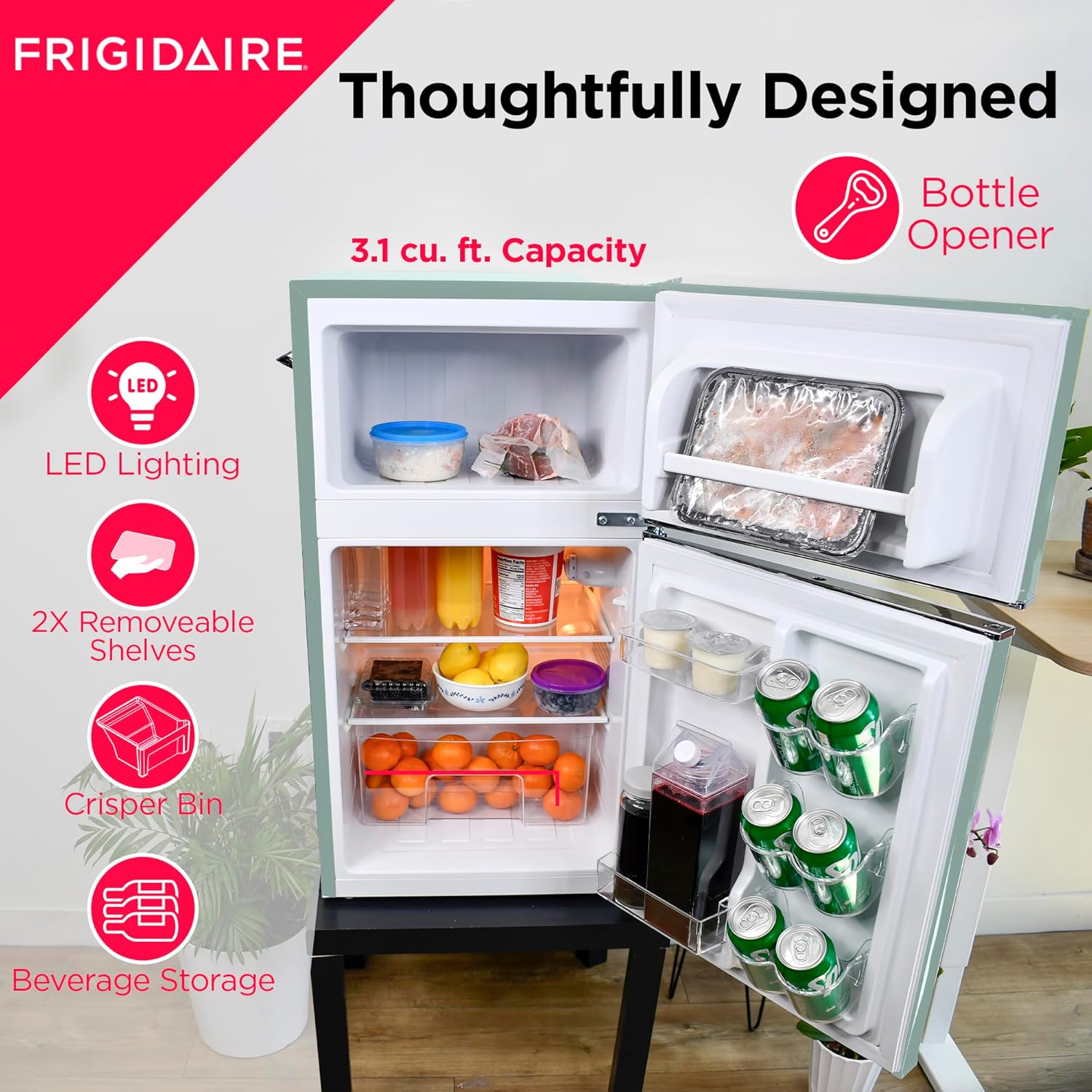 Frigidaire EFR840-MINT EFR840 Retro Mini Fridge with Freezer & Side Bottle Opener-Small 2 Door Refrigerator for Office Bar or College Dorm Room-3.2 Cu Ft – 19”"D x 20.5"W x 33.5"H (Mint) - Image 4