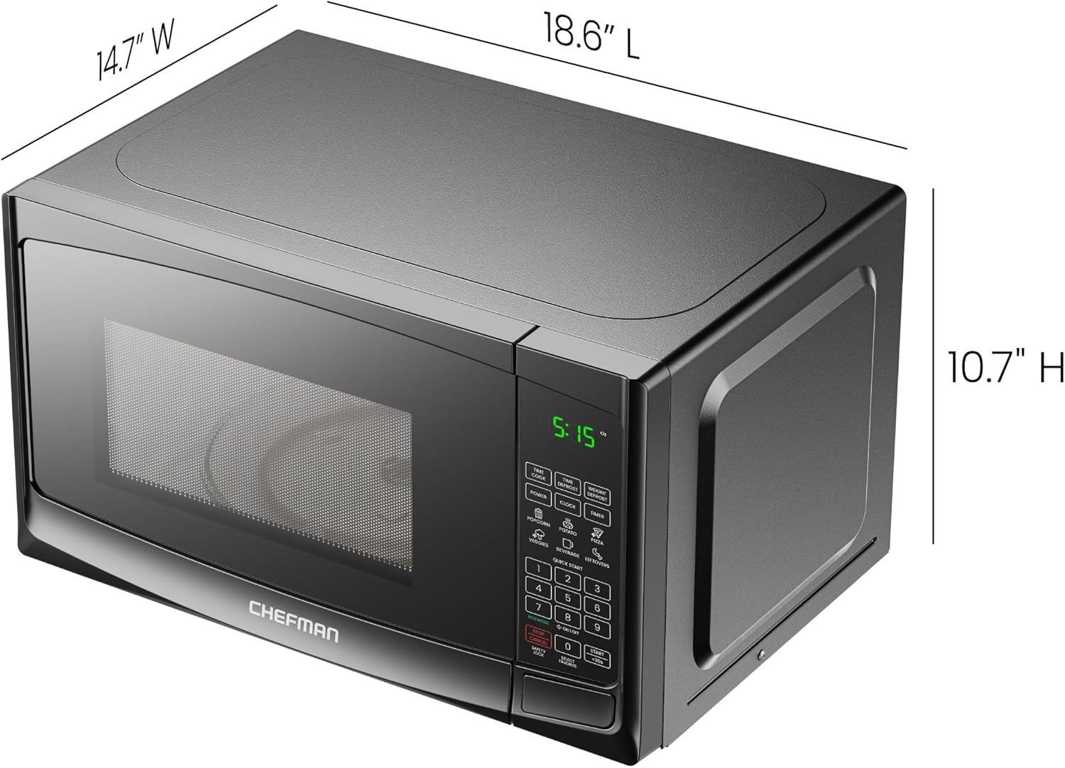 Chefman Countertop Microwave Oven 0.9 Cu. Ft. with Digital Display, 900 Watts, 6 Auto Menus, 10 Power Levels, Eco Mode, Memory Function, Mute Option, Child Safety Lock, Easy Clean - Image 7