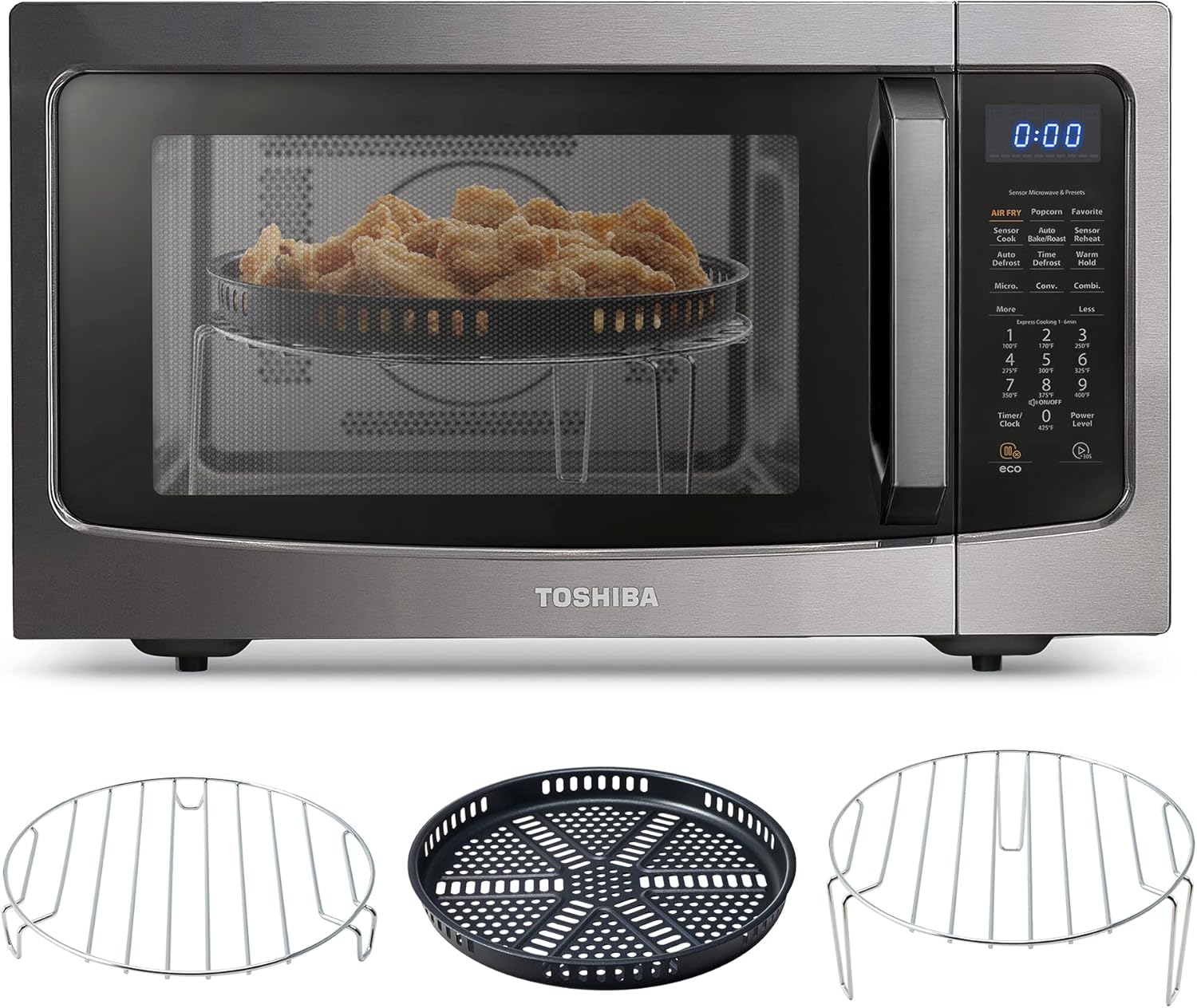 Toshiba Air Fryer Combo 4-in-1 Countertop Microwave Oven, Smart Sensor, Convection, Mute Function, Position Memory 13.6" Turntable, 1.5 Cu Ft, 1000W, Black, ML-EC42P(BS) - Image 2