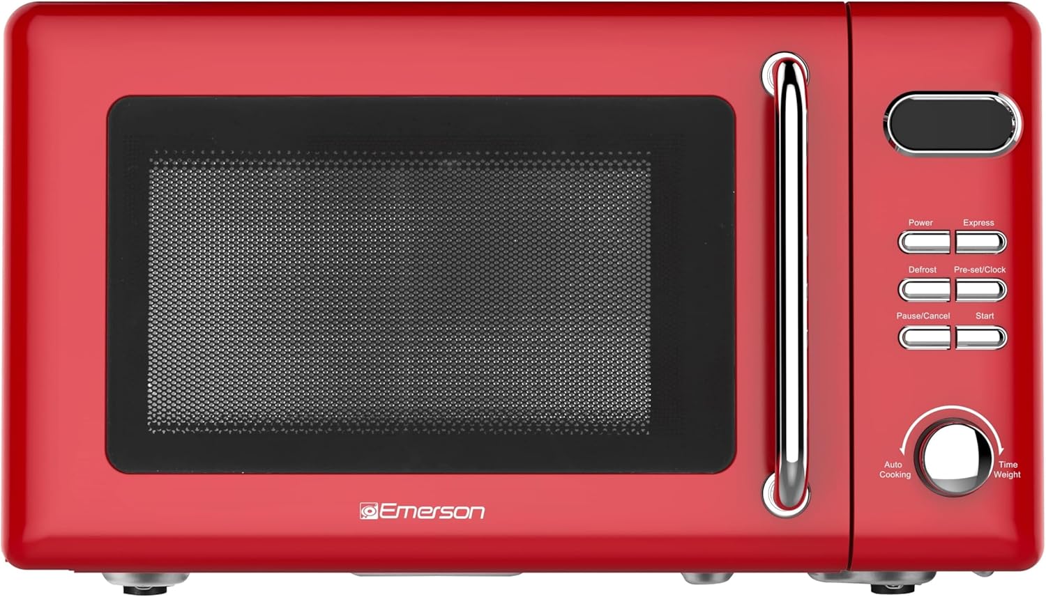 Emerson MWR7020RD Compact Countertop Microwave Oven with Button Control, LED Display, 700W 5 Power Levels, 8 Auto Menus, Glass Turntable and Child Safe Lock, 0.7, Retro Red - Image 2