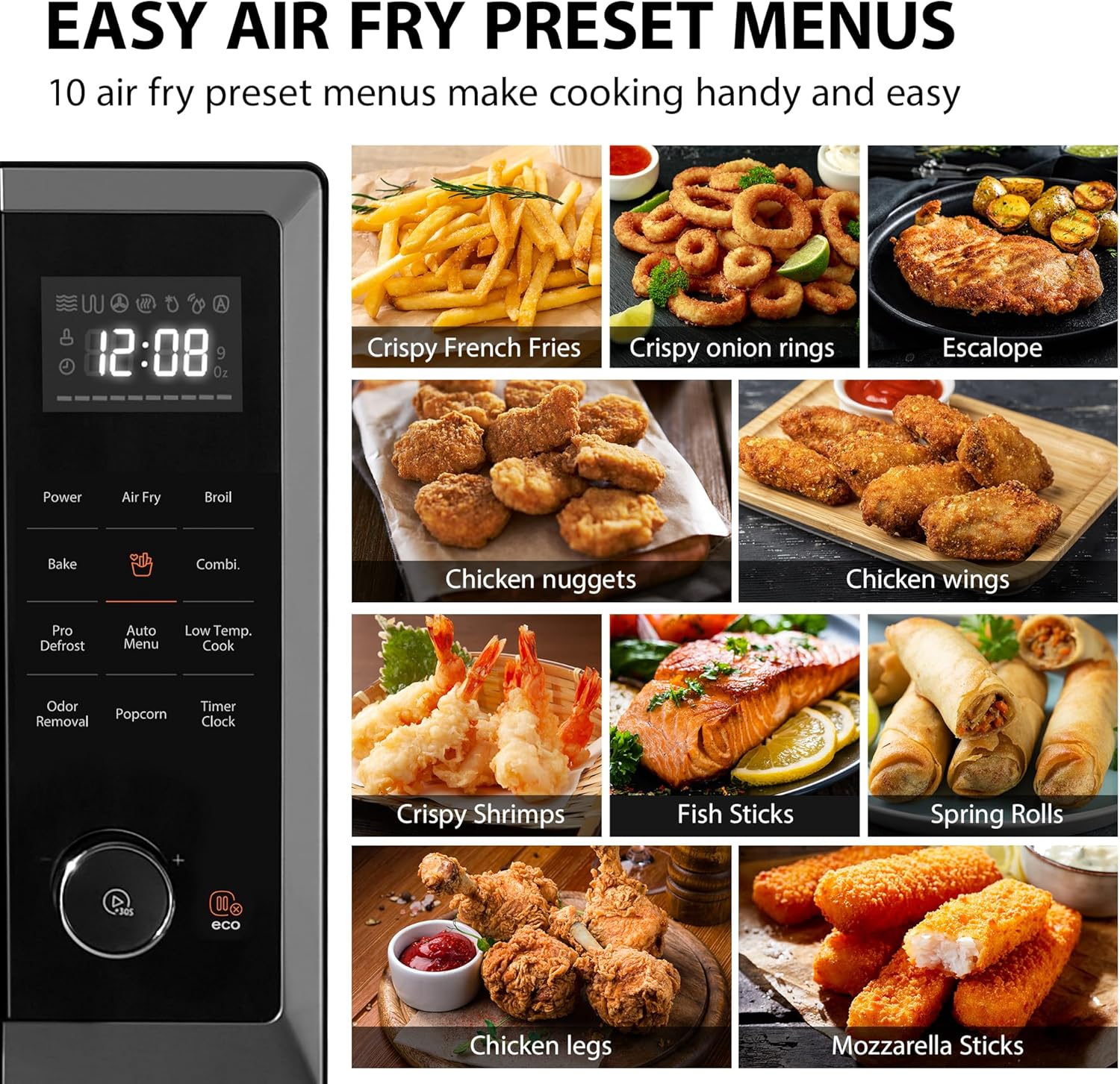 TOSHIBA Air Fryer Combo 8-in-1 Countertop Microwave Oven, Convection, Broil, Odor removal, Mute Function, 12.4" Position Memory Turntable with 1.0 Cu.ft, Black stainless steel, ML2-EC10SA(BS) - Image 4