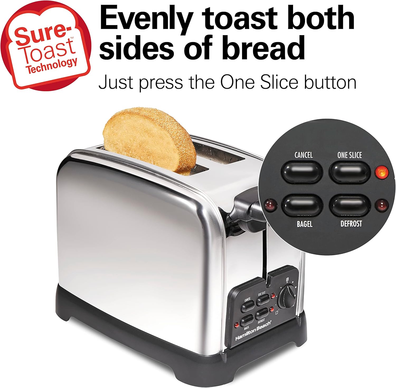Hamilton Beach Retro Toaster with Wide Slots, Sure-Toast Technology, Bagel & Defrost Settings, Auto Boost to Lift Smaller Breads, 2 Slice, Polished Stainless Steel (22782) - Image 3