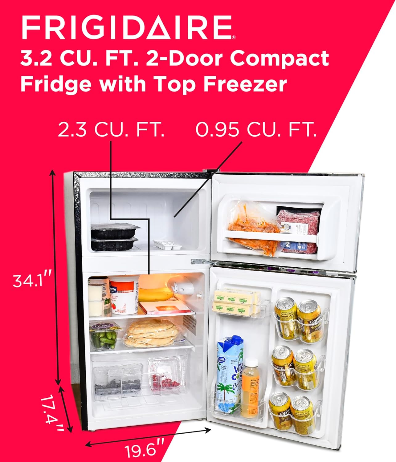 Frigidaire EFR341 Compact Small Top-Freezer Refrigerator, Stainless Steel Mini Bar Fridge Platinum Series-21.26" D x 17.83" W x 33.5" H, 3.2 cu ft Double Door - Image 4