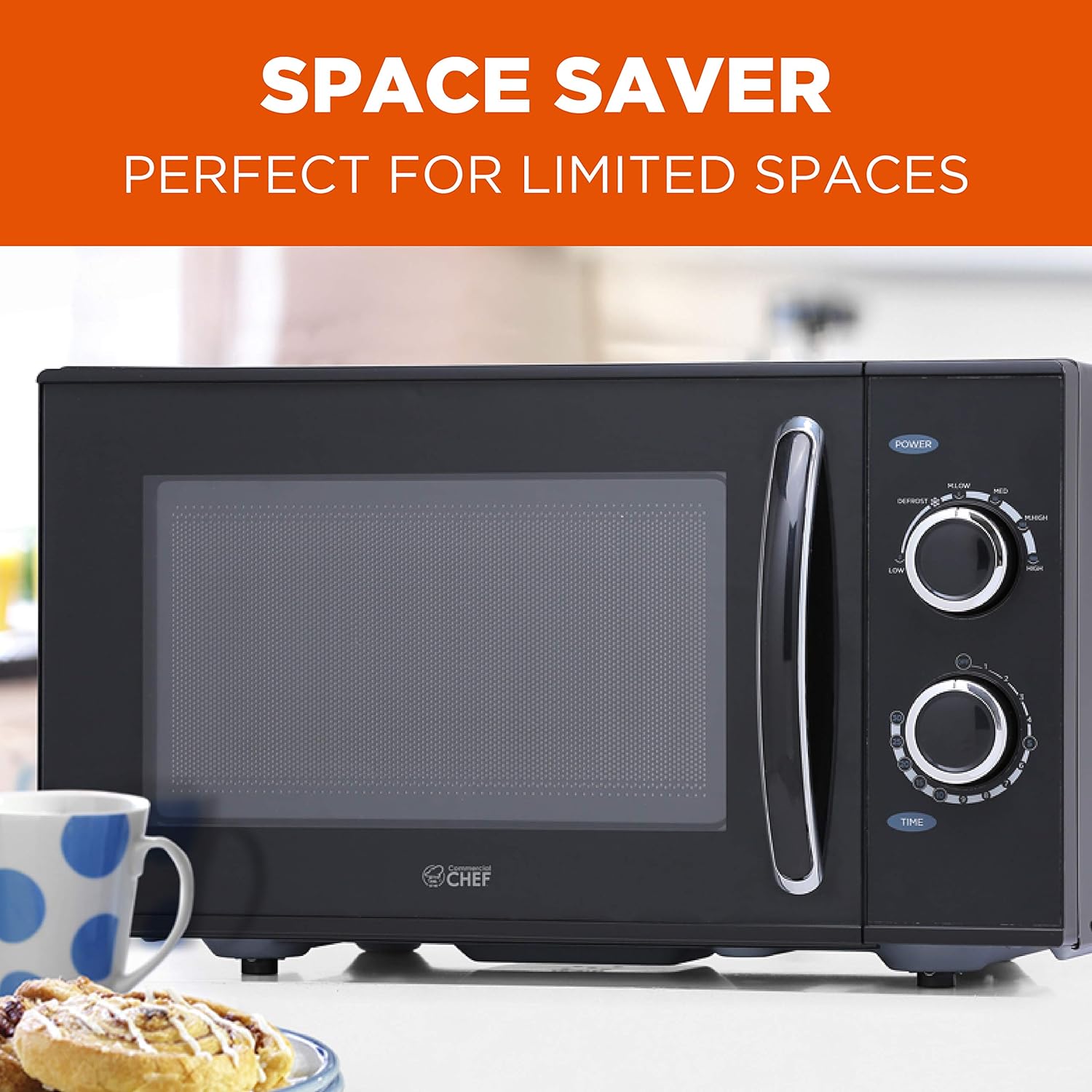 COMMERCIAL CHEF Rotary Dial Microwave with 6 Power Levels, Small Microwave with Pull Handle, 900W Countertop Microwave with Kitchen Timer, Microwave 0.9 Cu Ft with Rotary Dial Controls, Black - Image 5