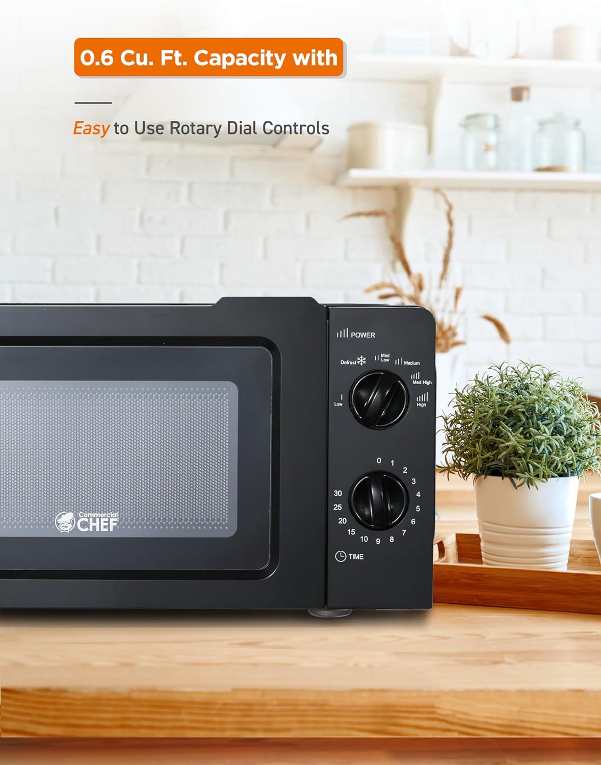 COMMERCIAL CHEF 0.6 Cubic Foot Microwave with 6 Power Levels, Small Microwave with Grip Handle, 700W Countertop Microwave with 30 Minute Timer and Mechanical Dial Controls, Black - Image 7